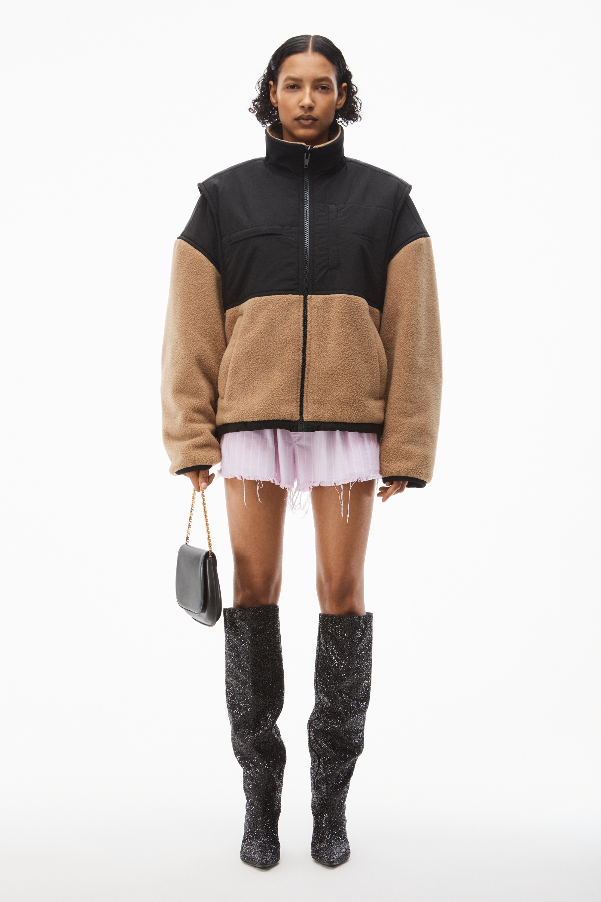 Alexander Wang NYLON COMBO JACKET IN PLUSH DOUBLE FLEECE | REVERSIBLE