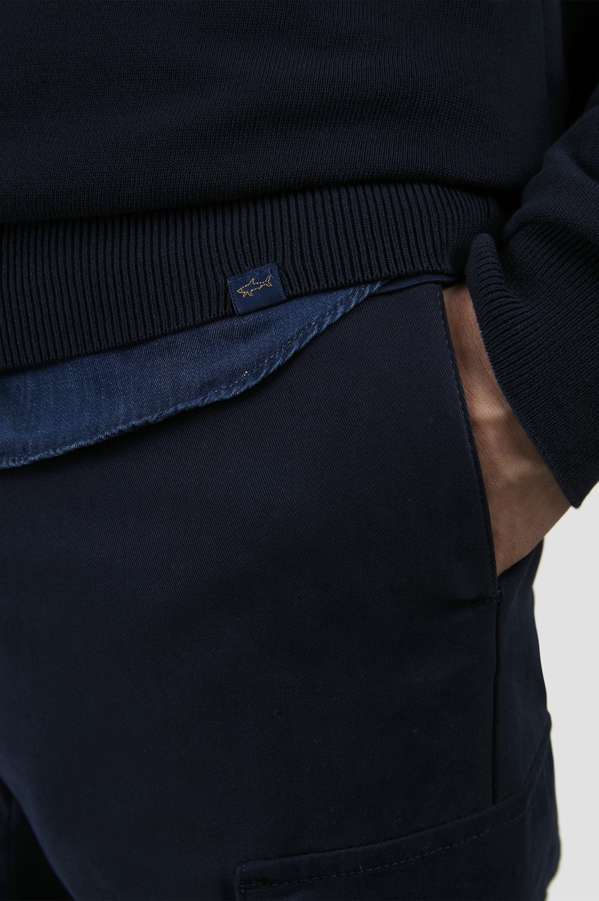 FRESCO COTTON CREWNECK SWEATER WITH DENIM DETAILS - 6