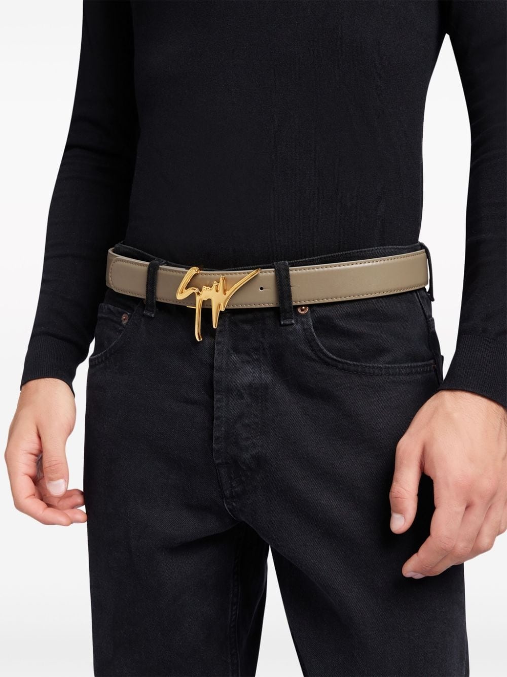logo-plaque leather belt - 3
