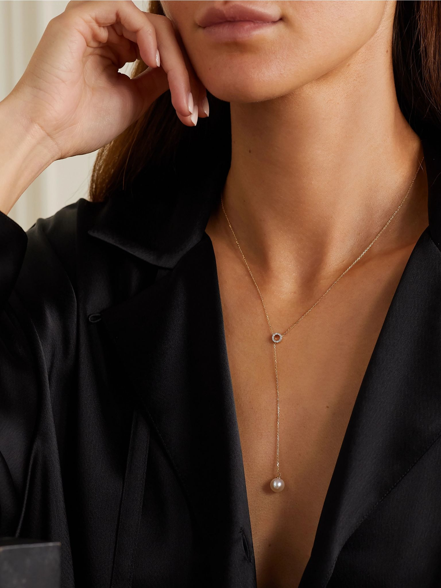 14-karat gold, diamond and pearl necklace Gold - 2