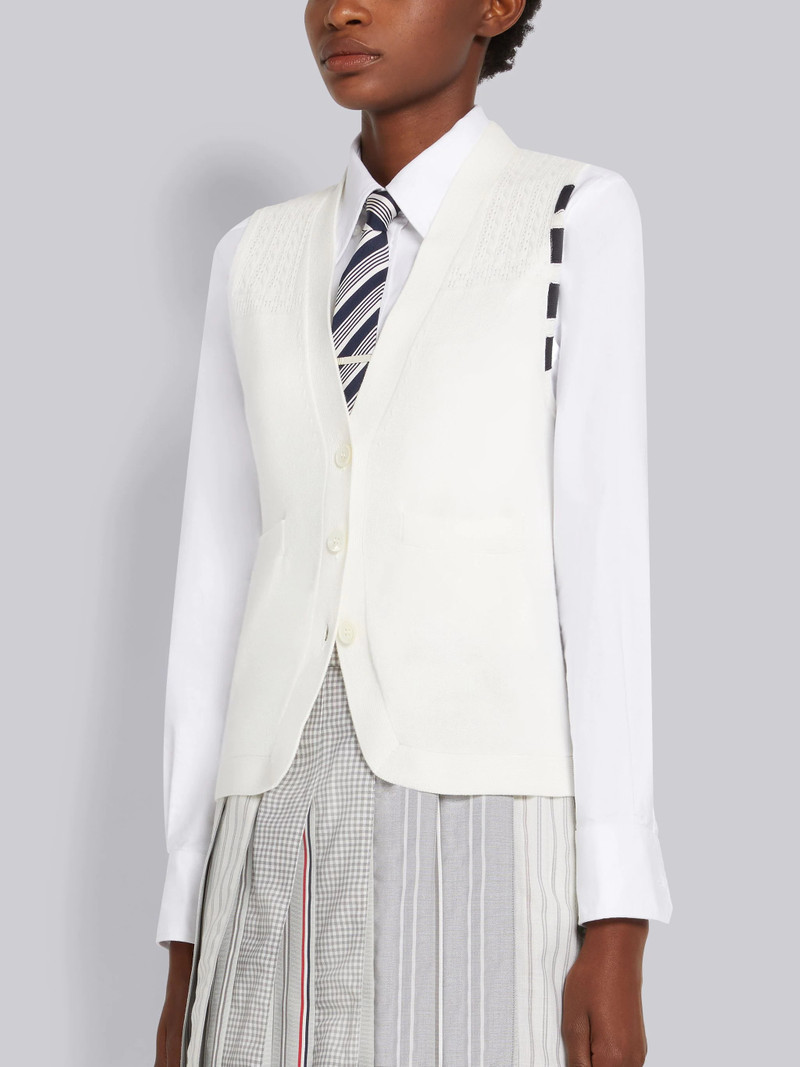 Thom Browne White Cotton Hector Medallion 4-Bar V-Neck Vest outlook