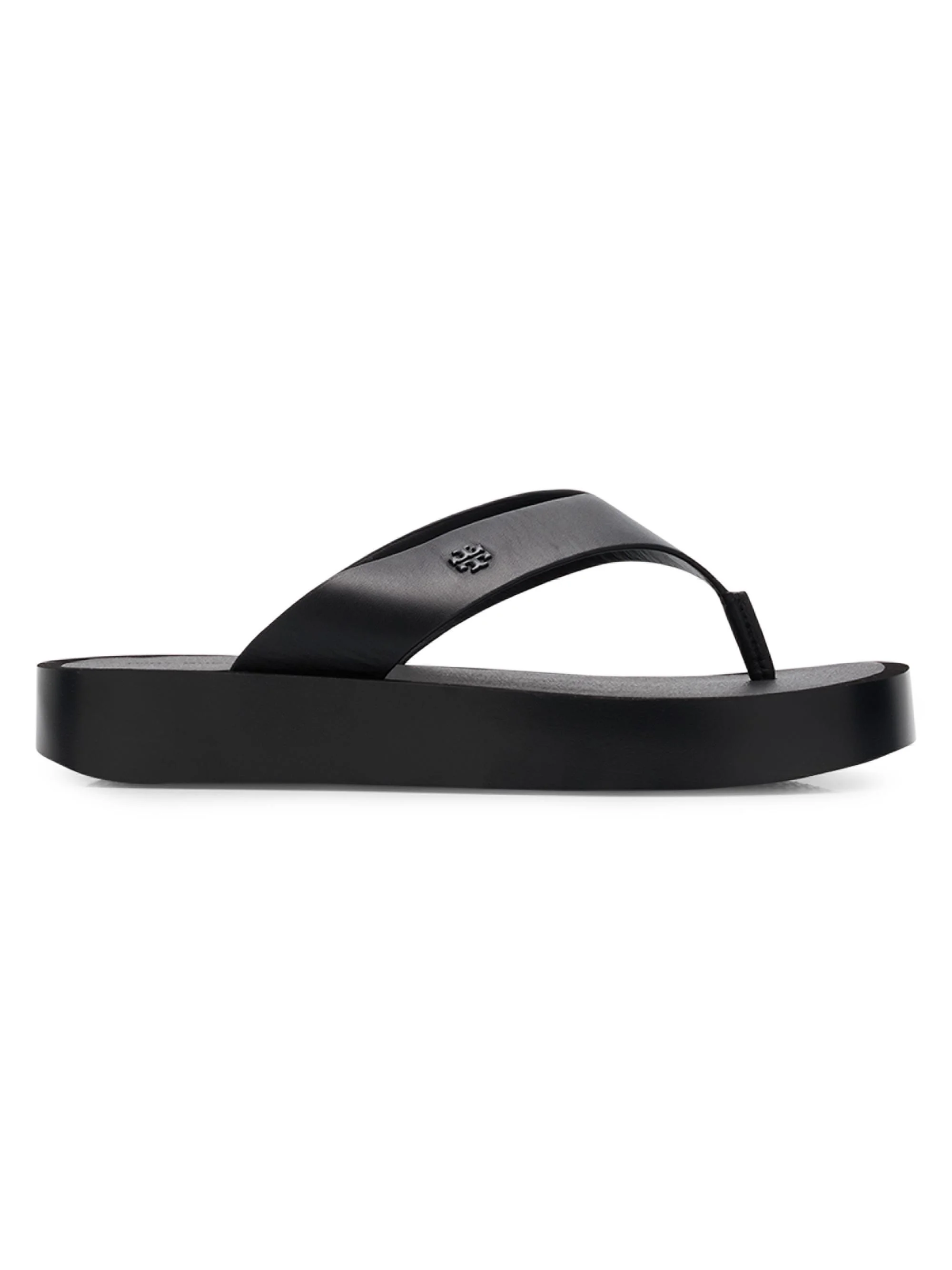 Women's Logo-Medallion Leather Platform Flip-Flops - Black - 1