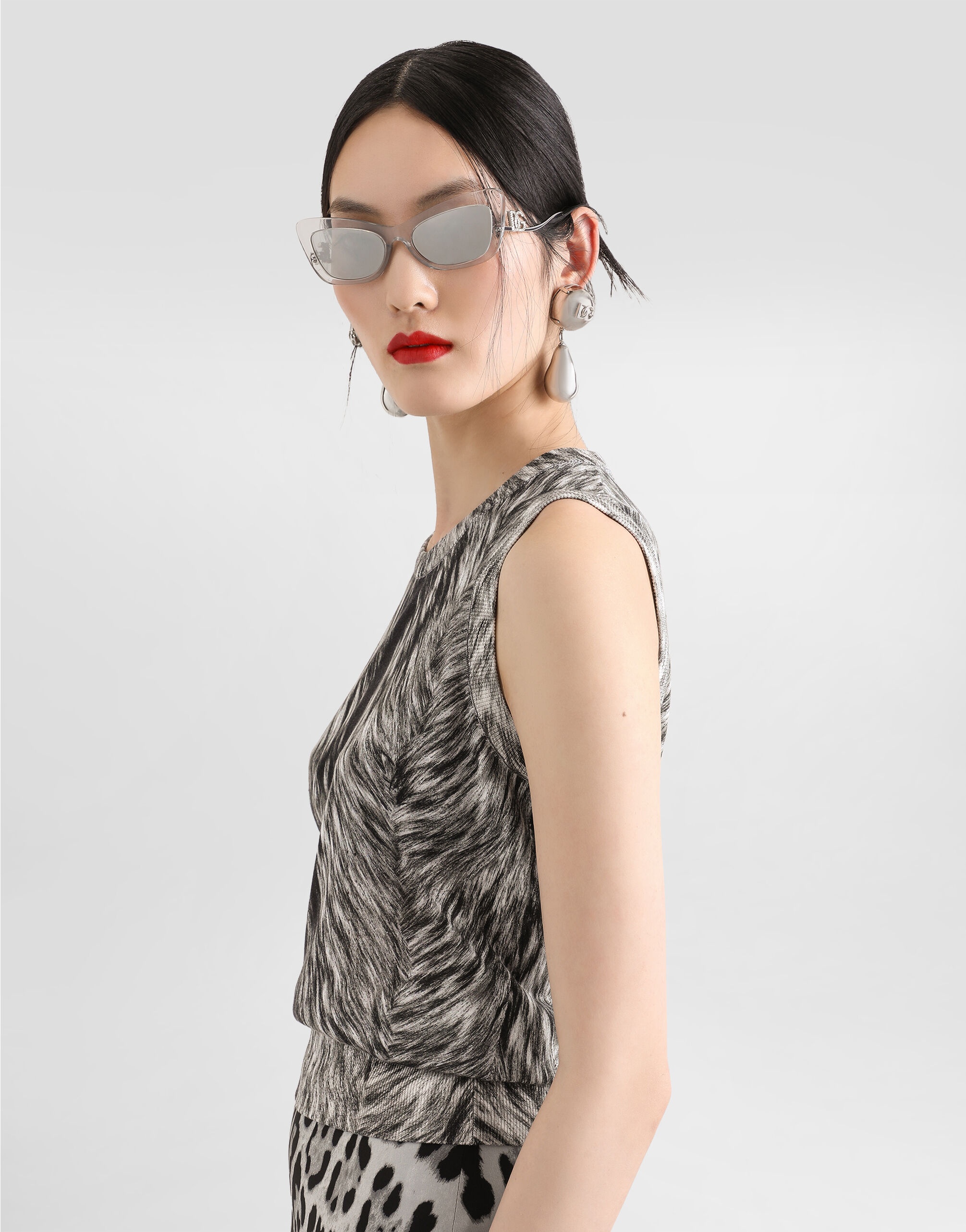 Silk tank top with fur print - 4