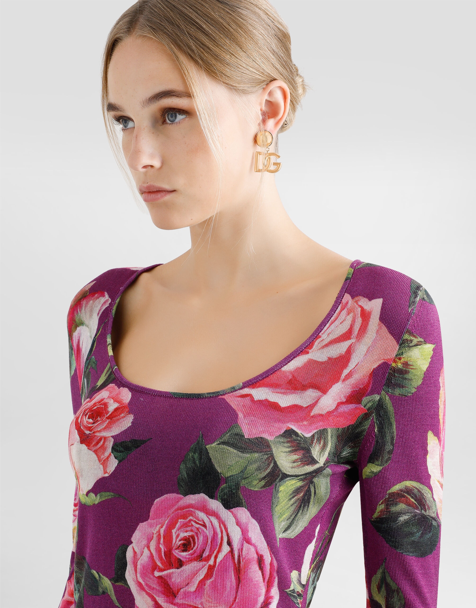Rose-print silk sweater - 5