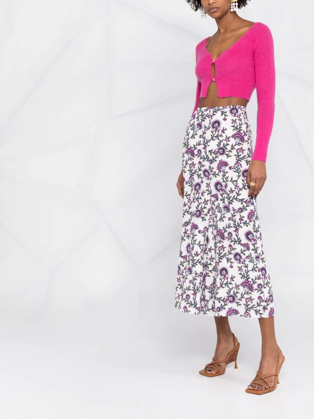 high-waisted floral-print skirt - 6