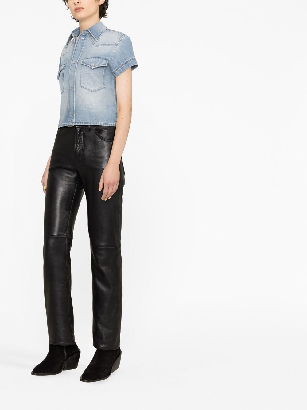 short-sleeve denim shirt - 4