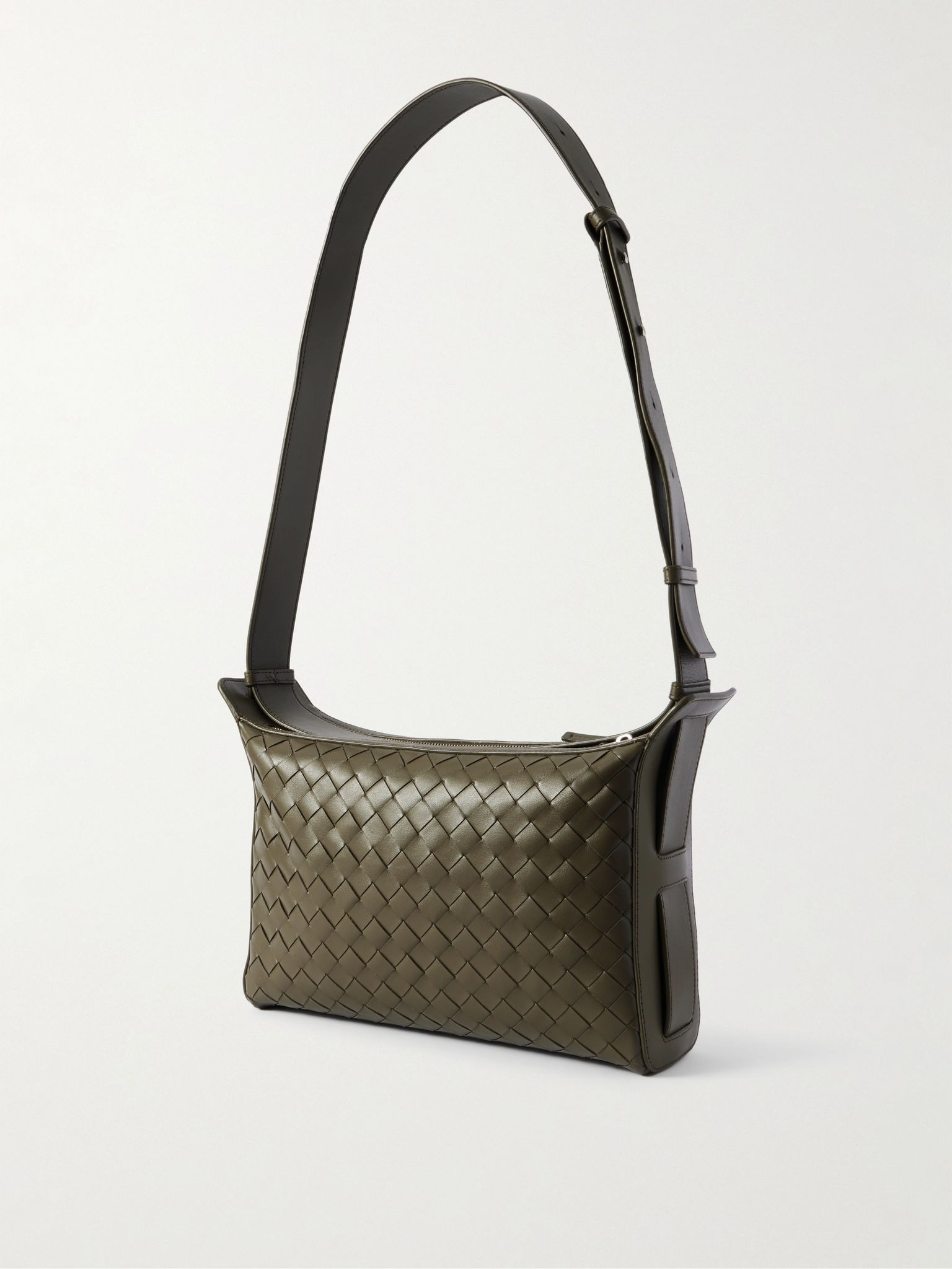 Intrecciato Leather Messenger Bag Green - 3