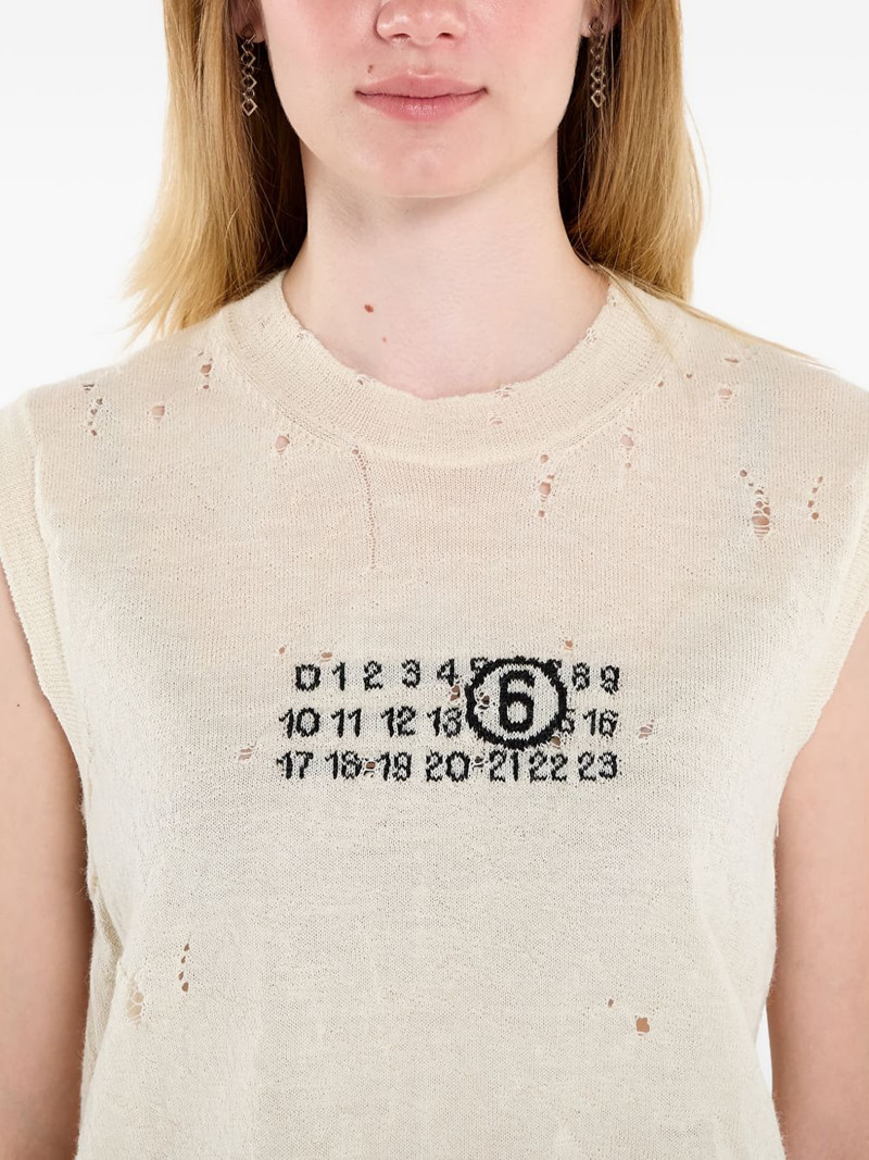 Numeric-logo distressed knitted vest 5