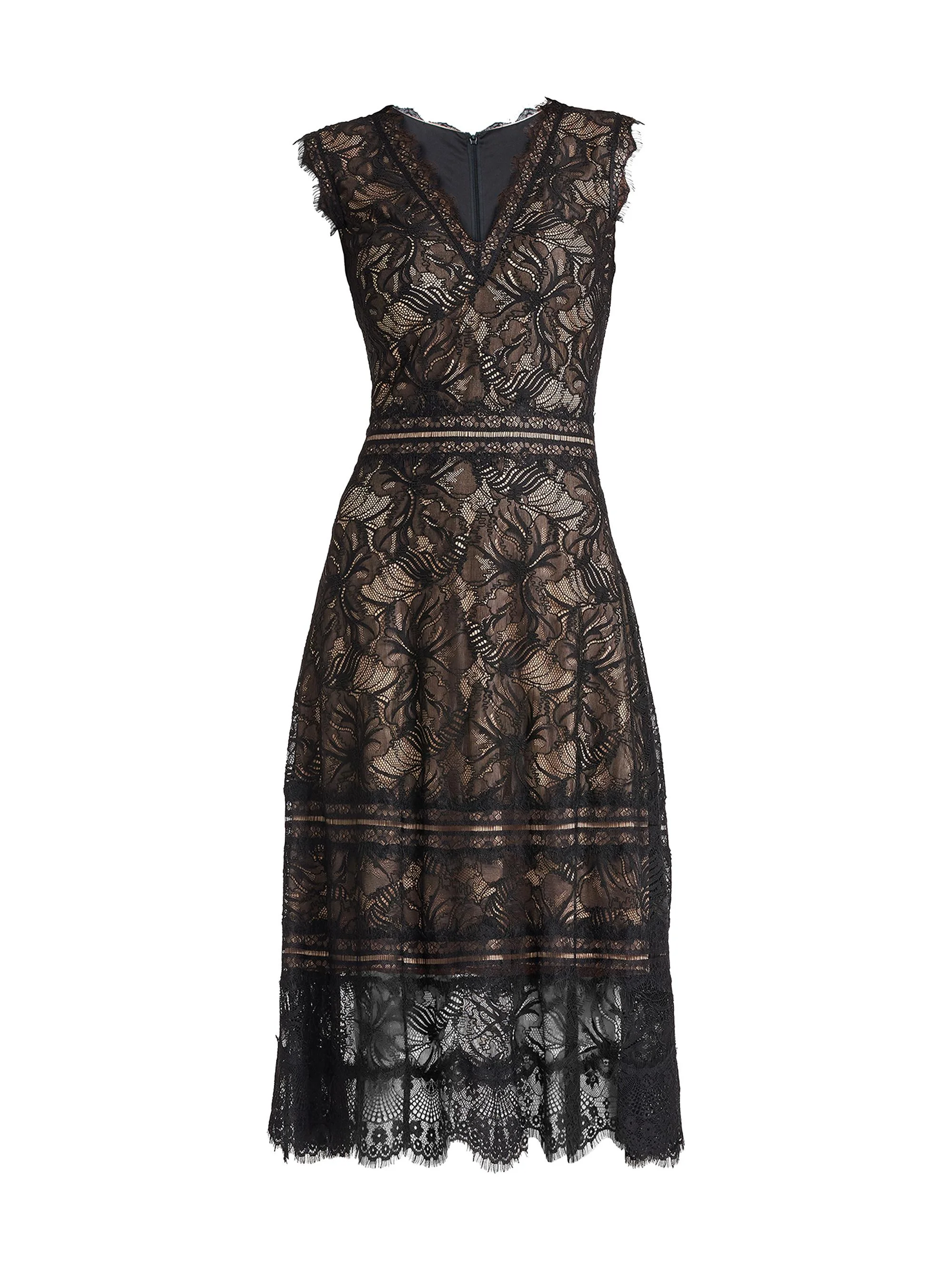 Women's Lace Fit & Flare Midi-Dress - Black Tan - 1
