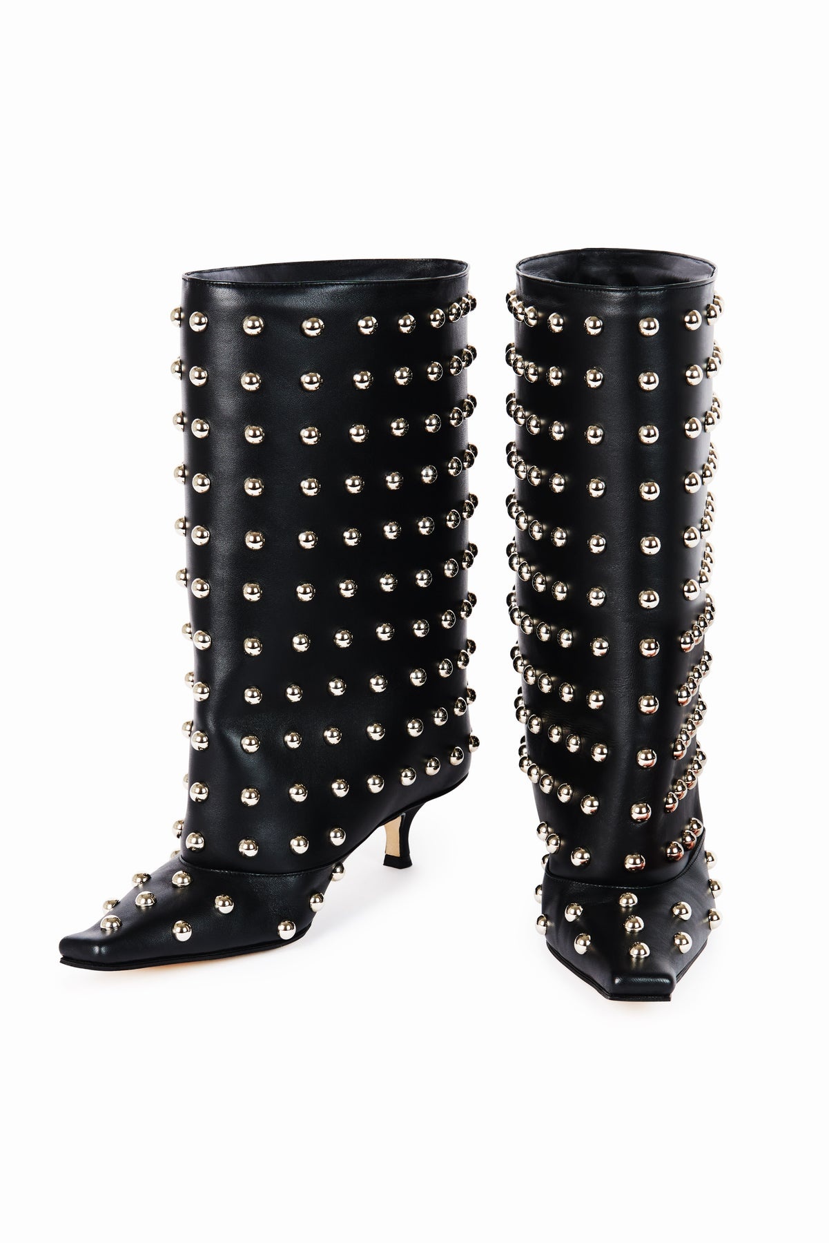 DANA ROCK KITTEN HEEL CYLINDER BOOTS BLACK SILVER - 2