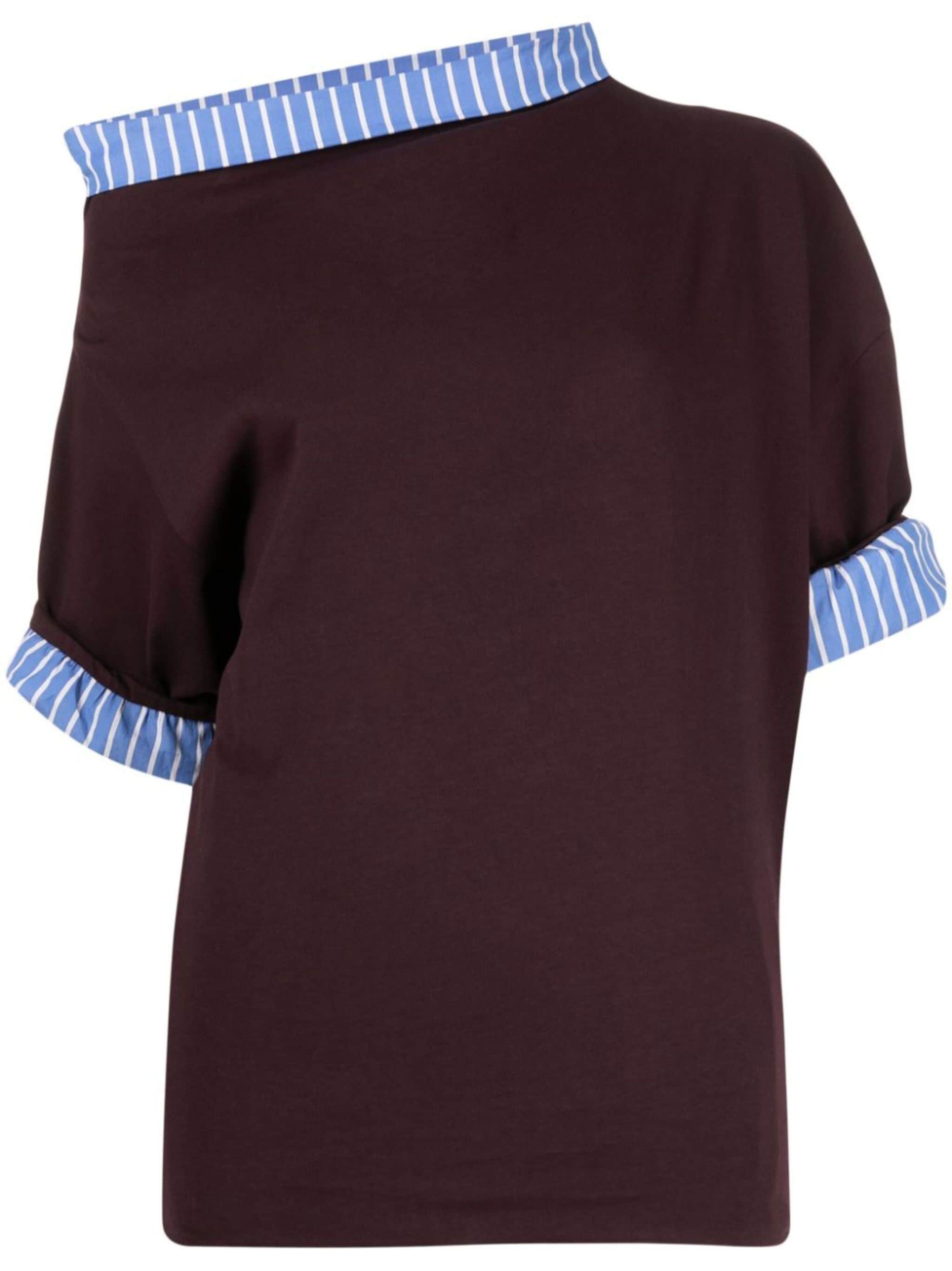 stripe-trim asymmetric cotton T-shirt - 1
