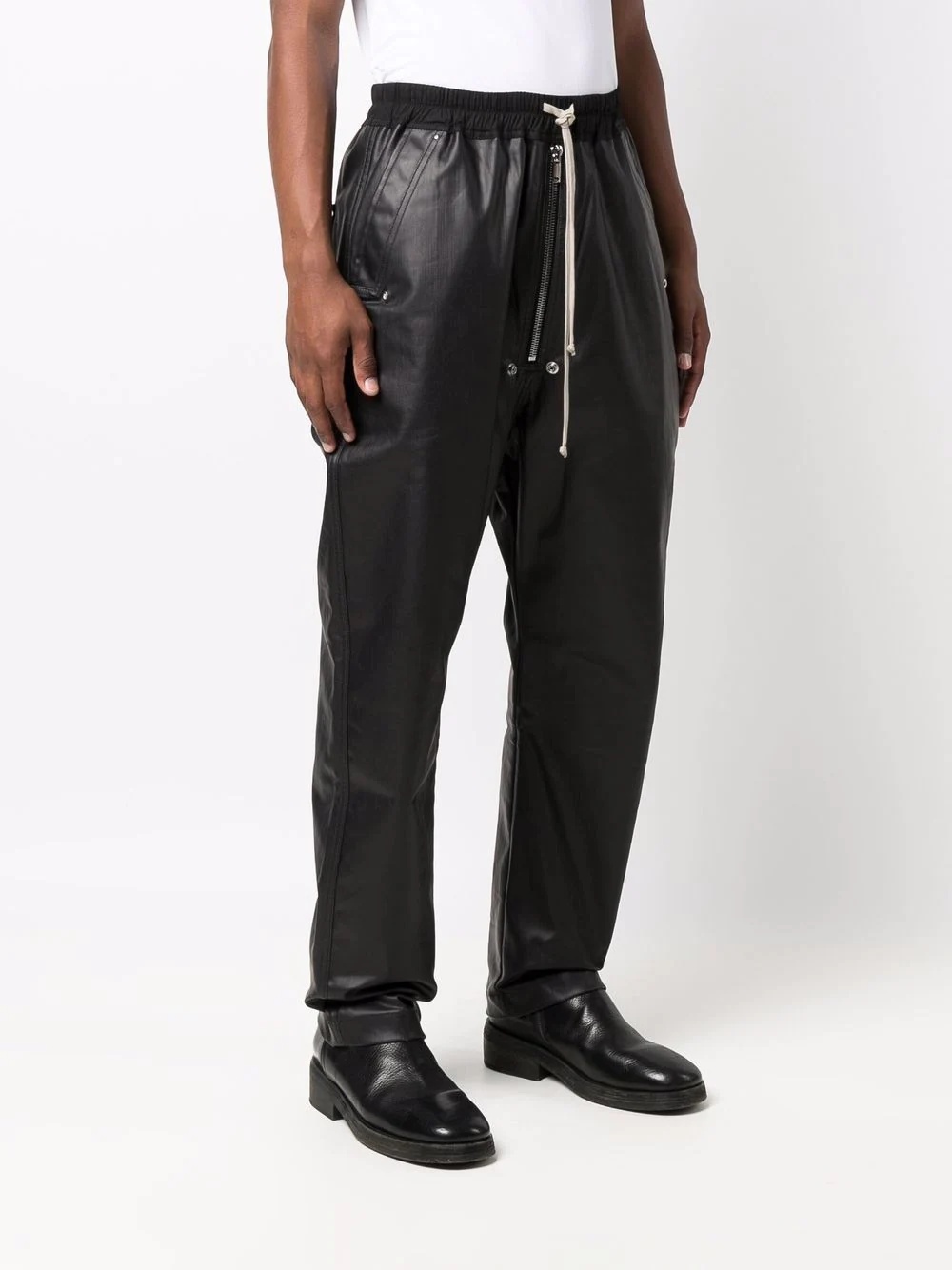 faux-leather drop-crotch track trousers - 3