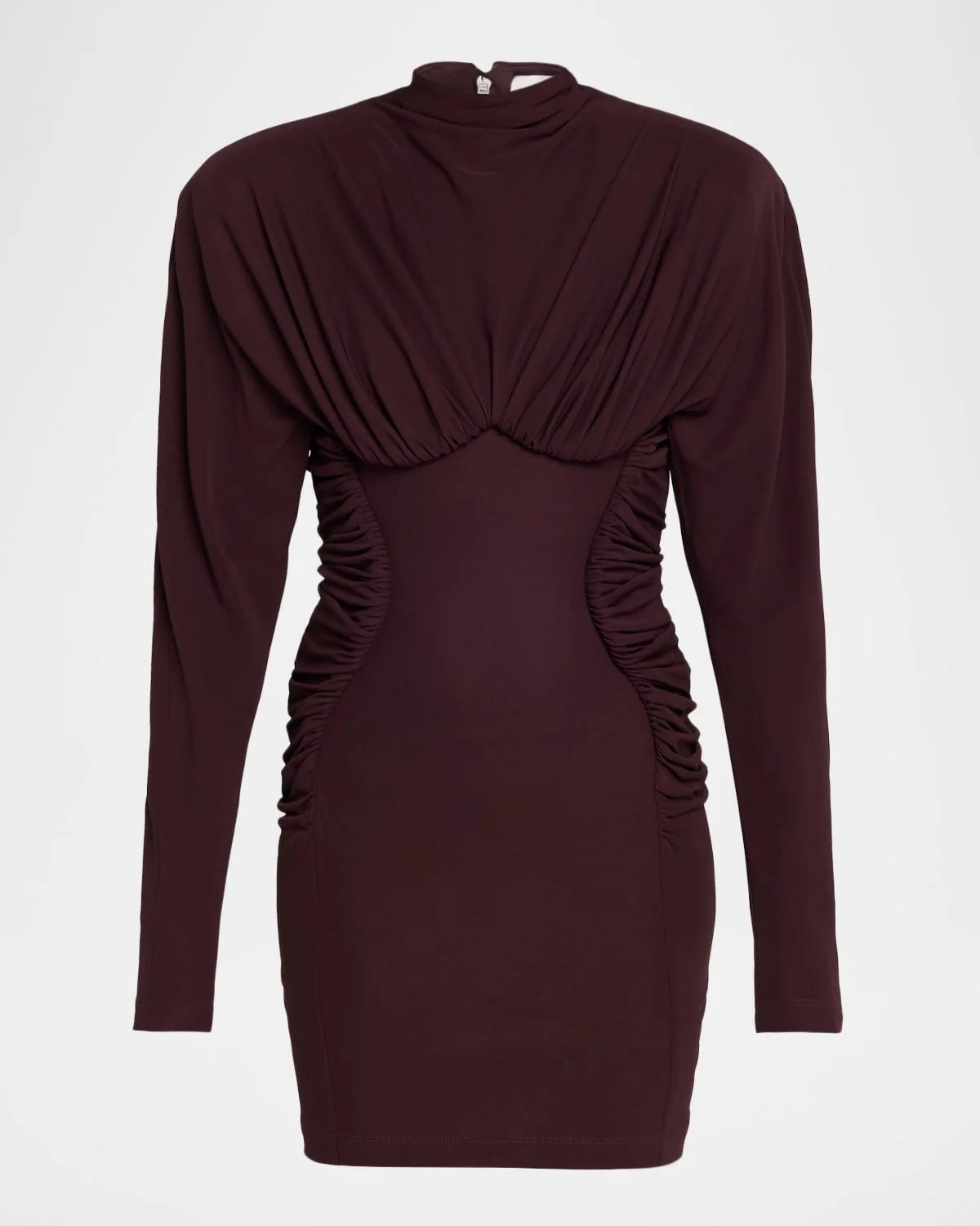 Pleated High-Neck Long-Sleeve Mini Dress - 1