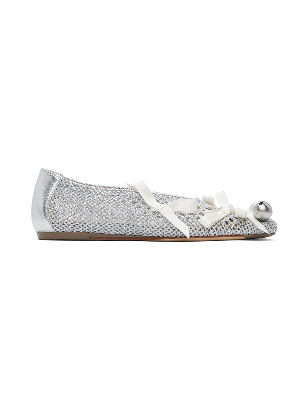 Silver Bell Charm Crochet Ballerina Flats - 1
