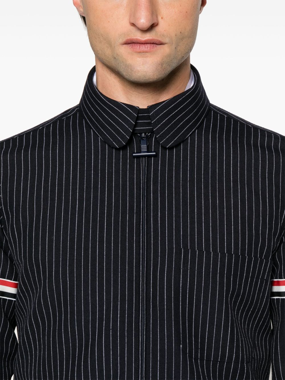 pinstriped zip-up shirt - 5