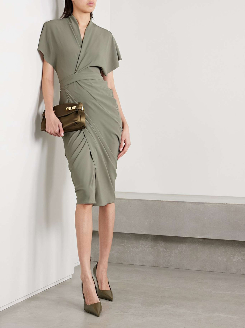 Rick Owens Draped crepe midi wrap dress Green outlook