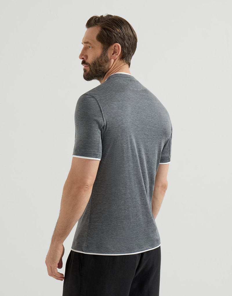 Silk and cotton jersey crew neck T-shirt with faux-layering 3
