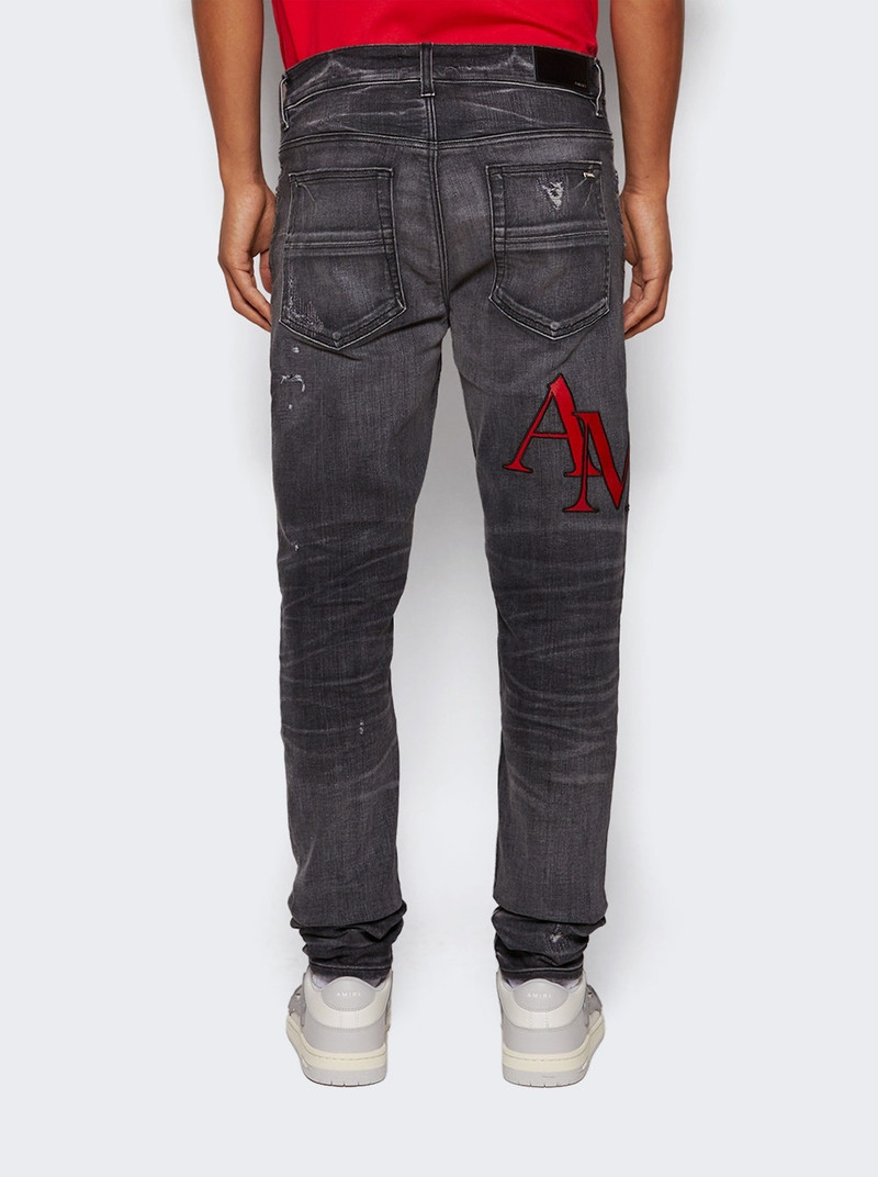 Distressed Staggered Logo Jean Rain Grey 5