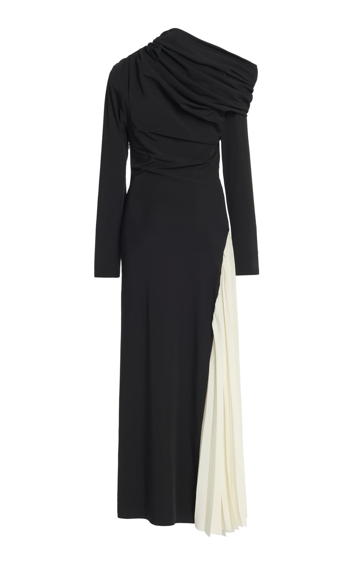 ASYMMETRIC MAXI DRESS BLACK IVORY - 7