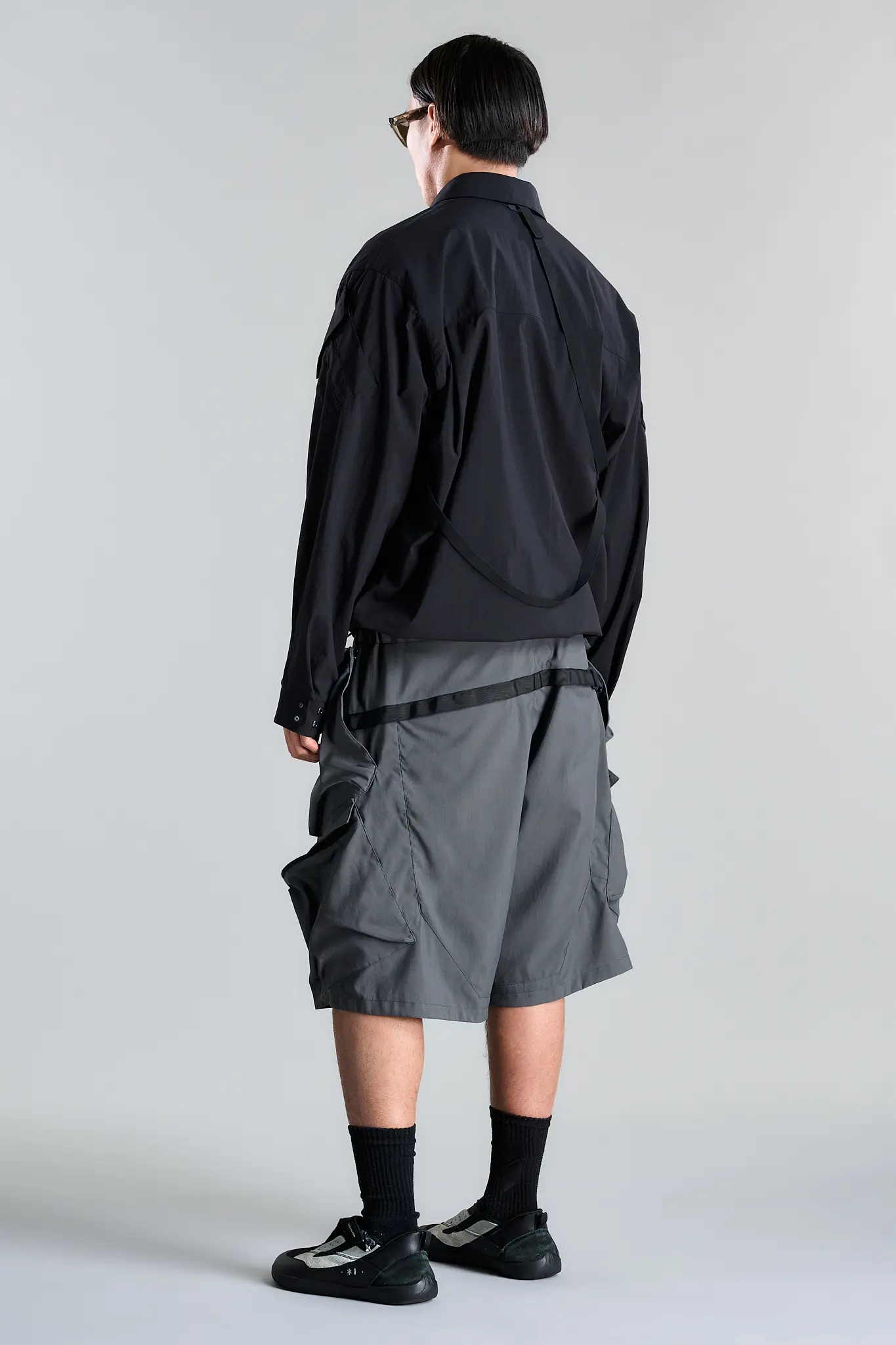SP56A-M Nylon Stretch Double Cargo Short Pant Gray - 8