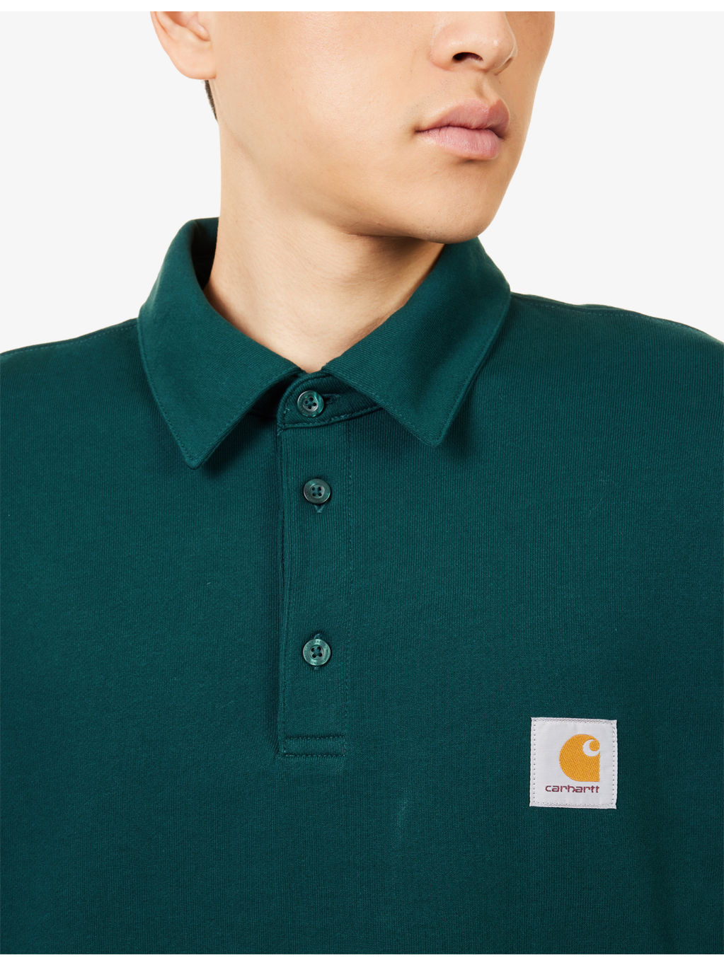 Logo-Patch Long-Sleeve Cotton Polo Sweatshirt - 5