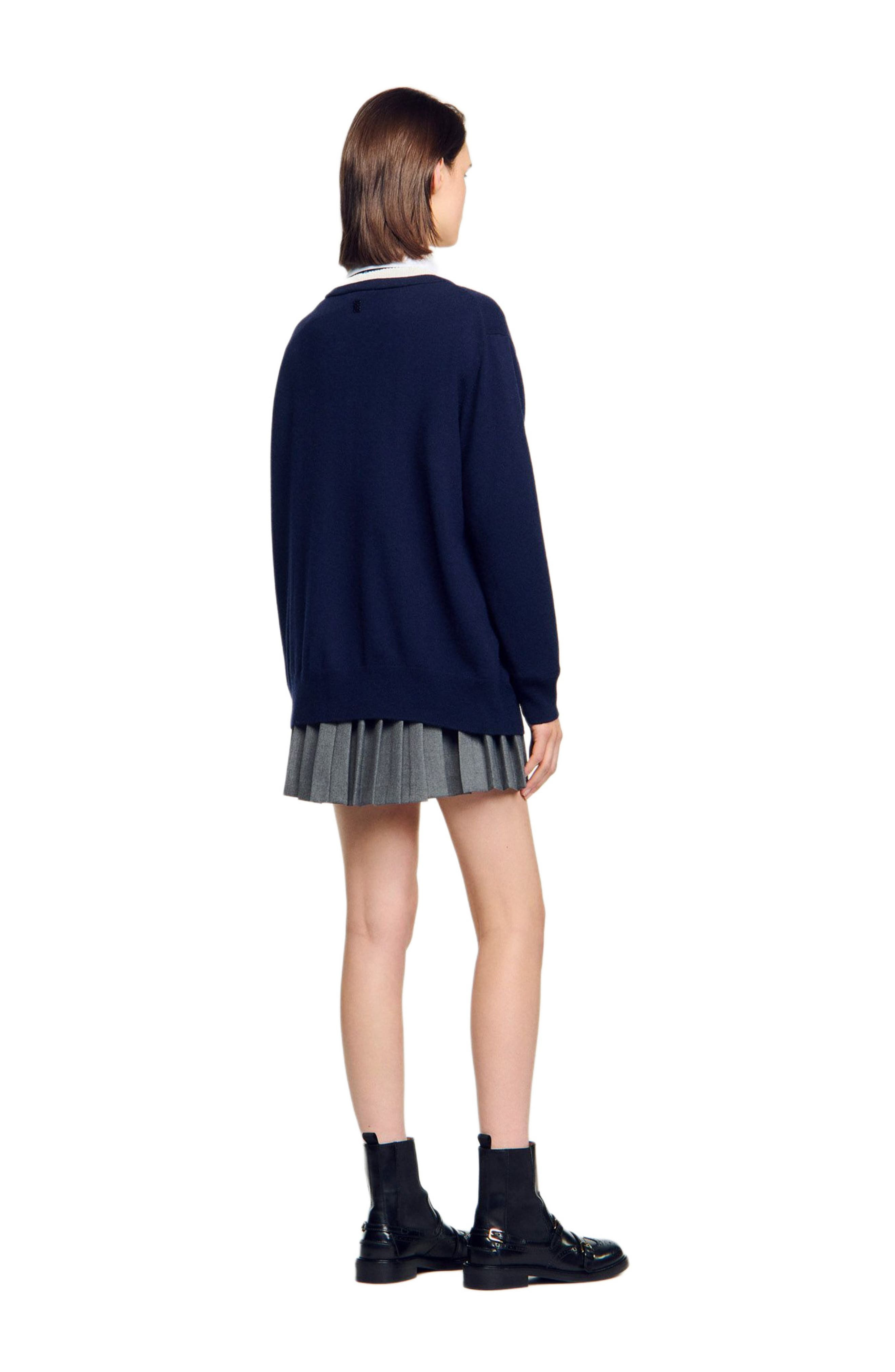 SANDRO Long two-tone cardigan in Navy Blue at Nordstrom - 3