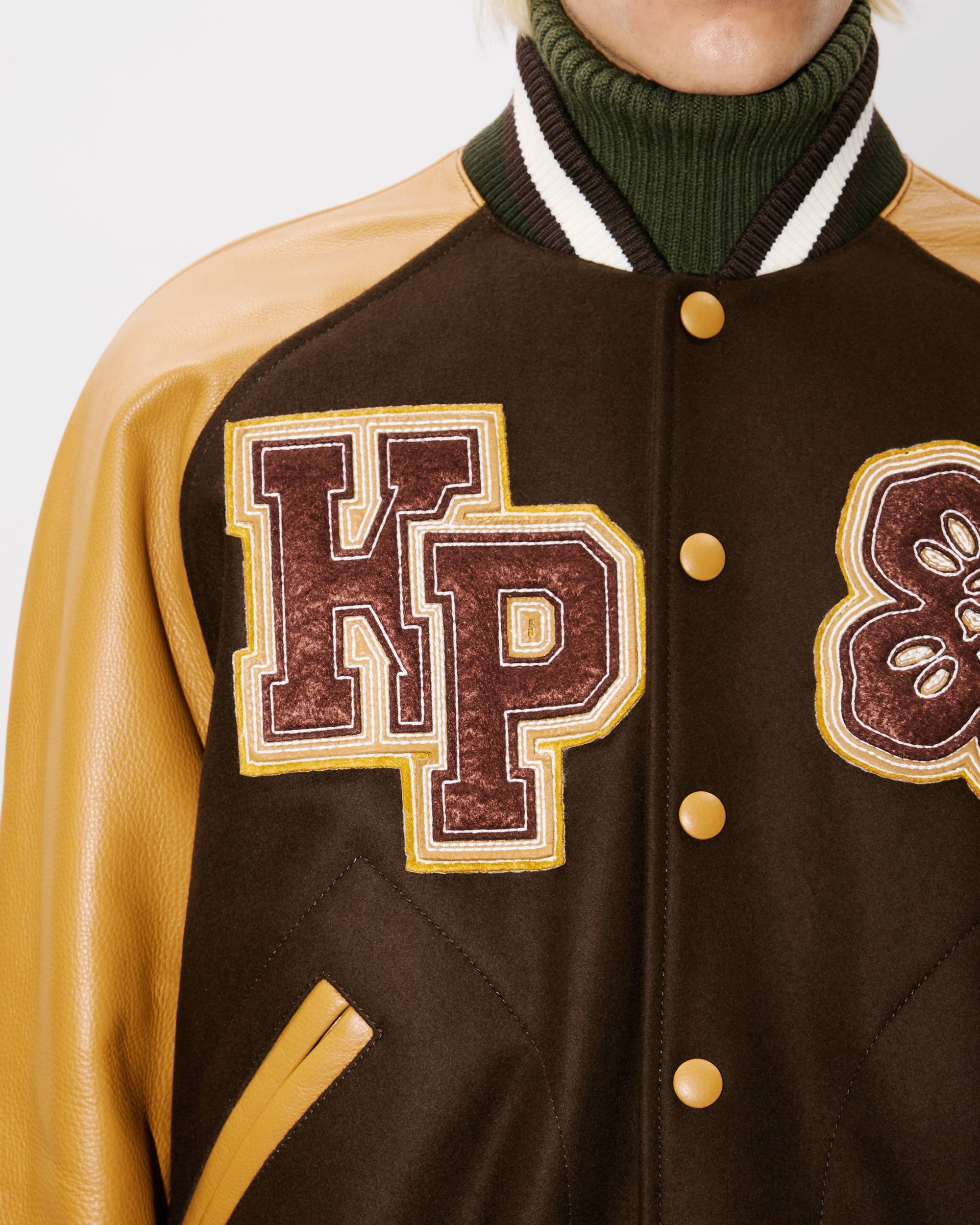 'Boke Flower' genderless Varsity jacket in wool and leather - 11