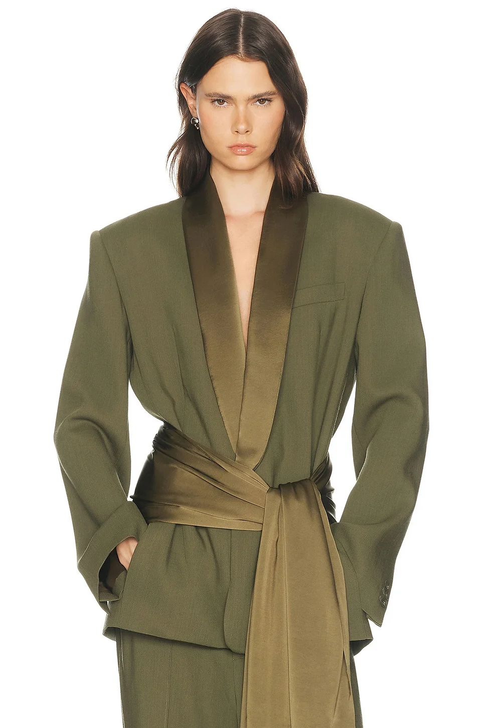 Wool Blend Longline Suiting Blazer - 1