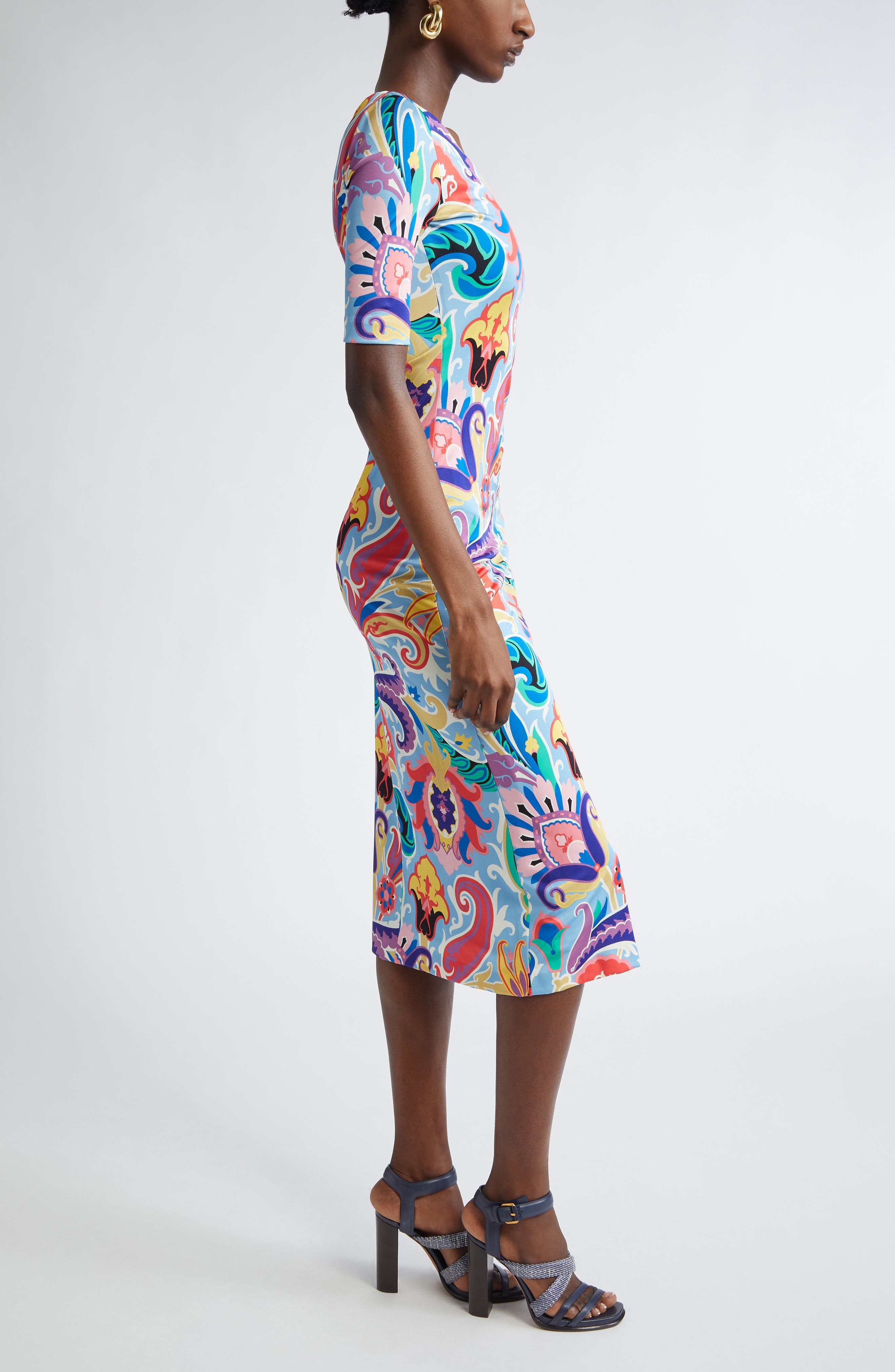 Etro Paisley Print Stretch Jersey Midi Dress in Stampa F.do Blu at Nordstrom - 3