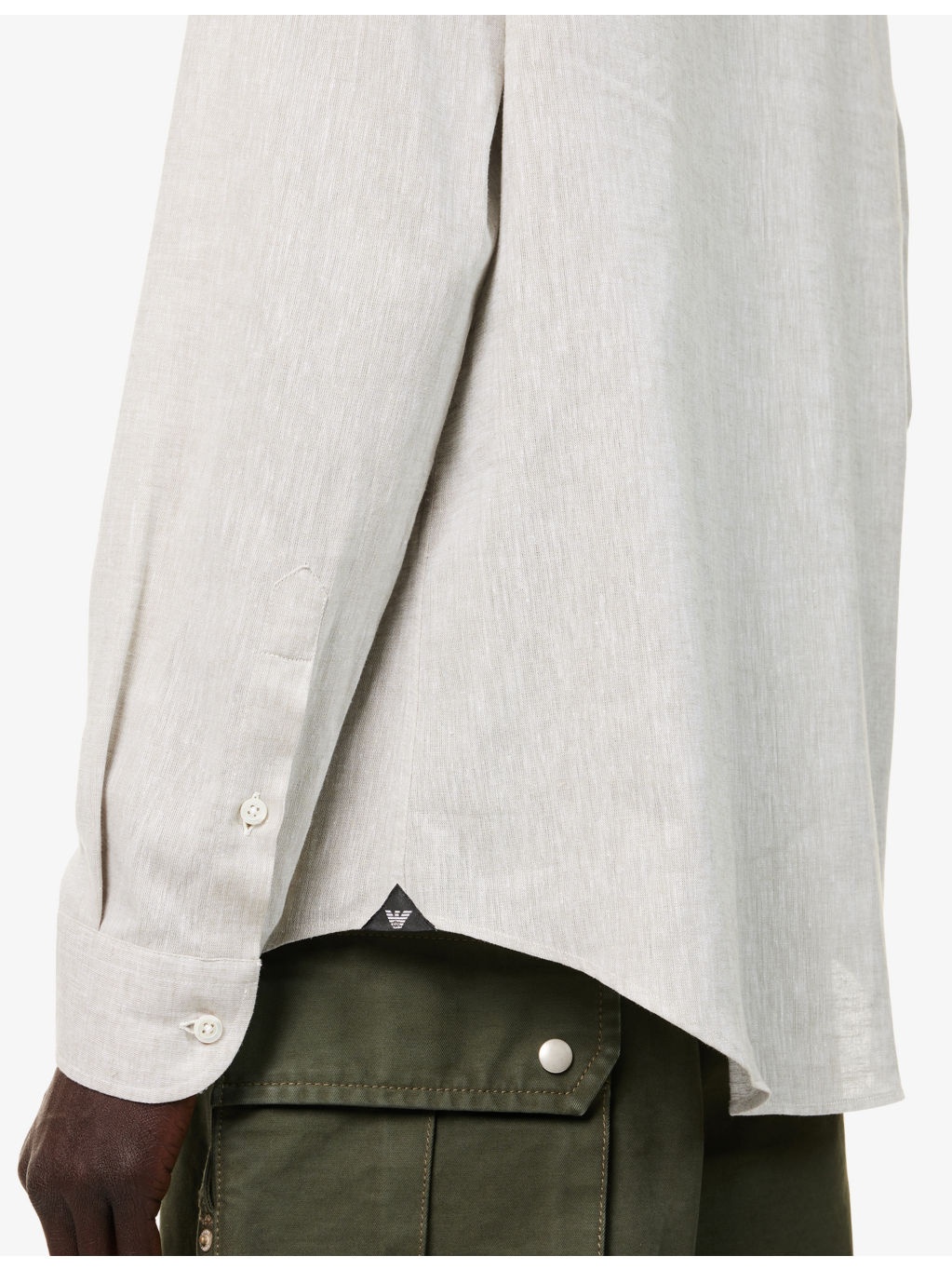 Brand-Embroidery Curved-Hem Linen And Cotton Shirt - 6