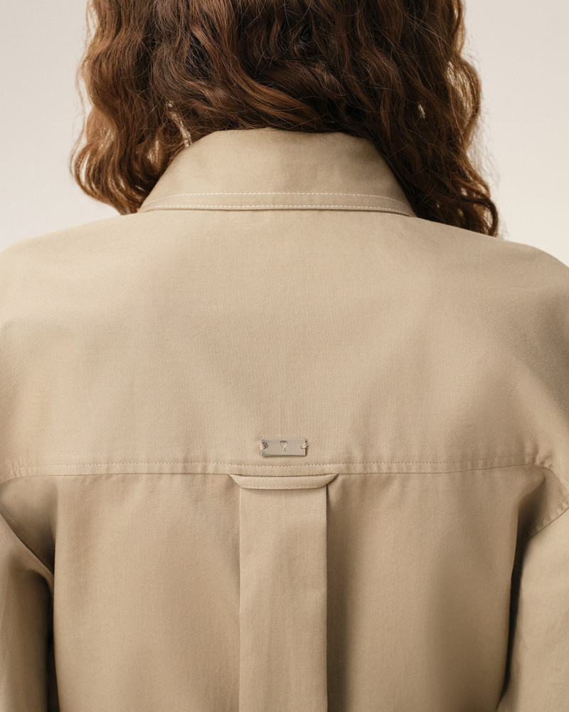 BEIGE COTTON SHARP COLLAR FITTED SHIRT 4