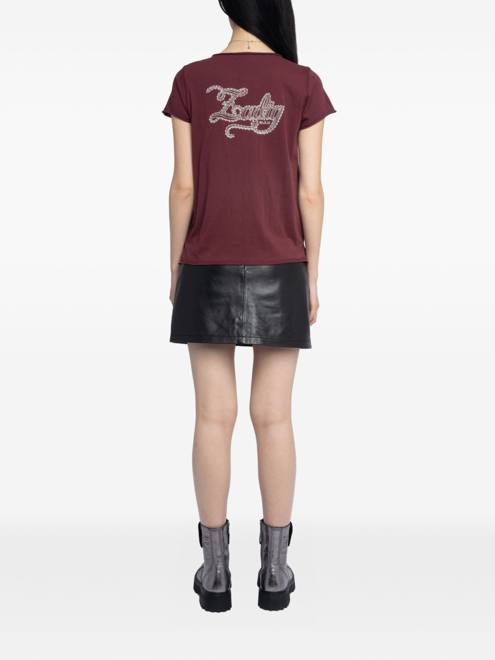 crystal-embellished V-neck T-shirt - 3