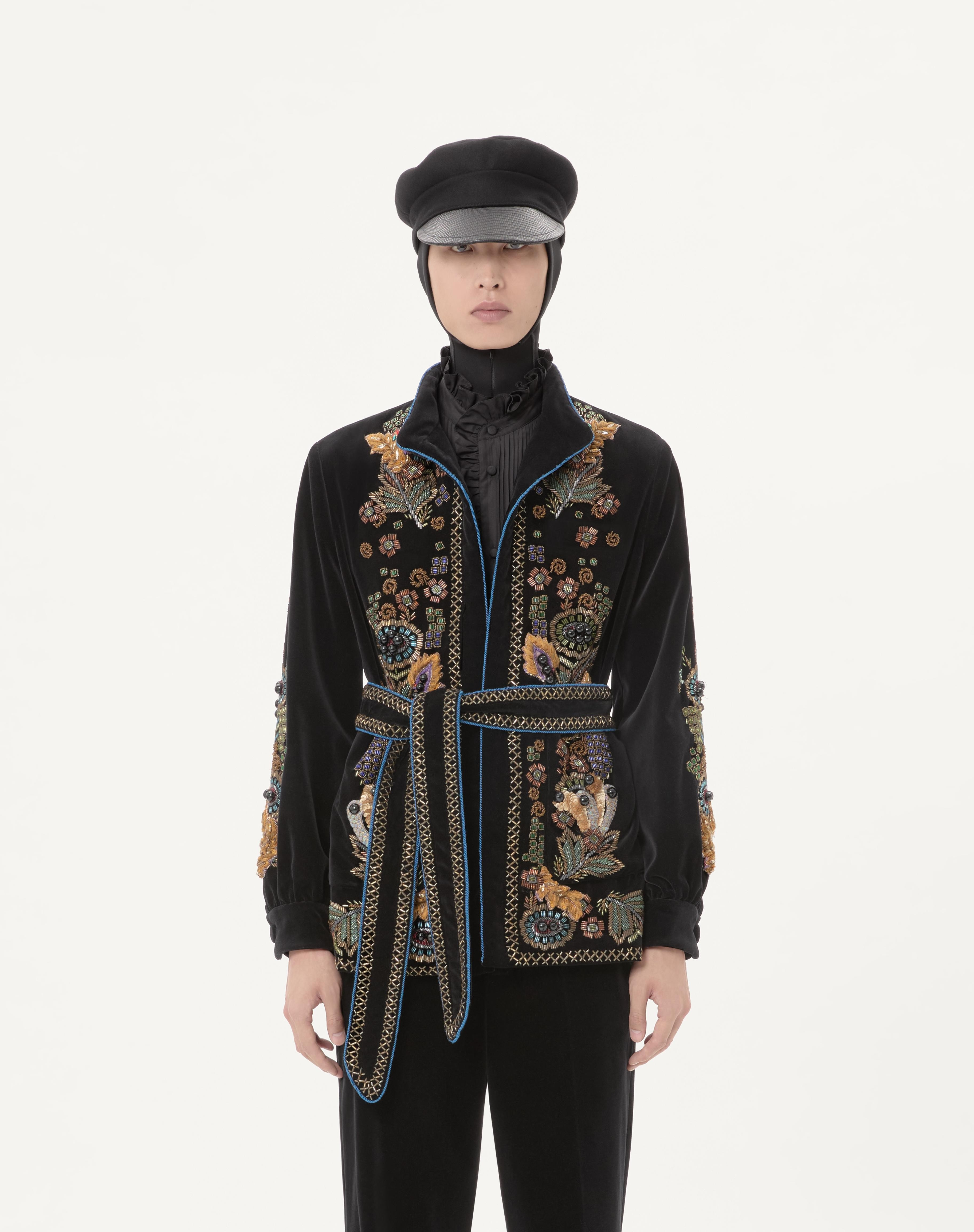 VALENTINO EMBROIDERED COTTON VELVET JACKET WITH BELT - 5
