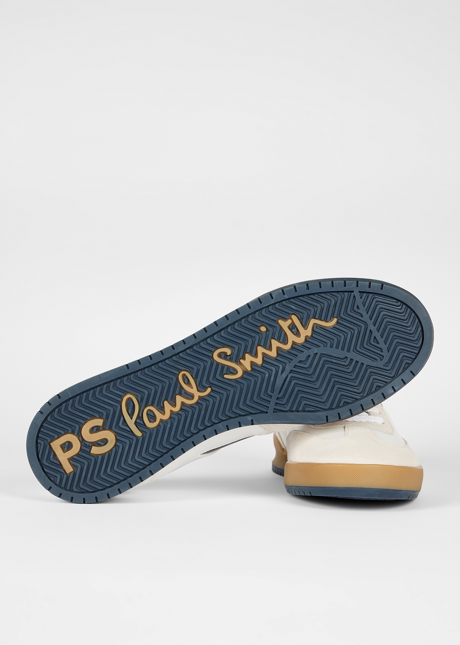 White and Navy 'Dover' Leather Panel Trainers - 2
