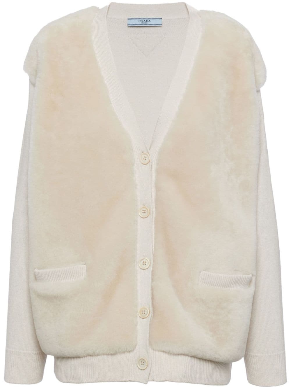 shearling-panel cashmere cardigan - 1