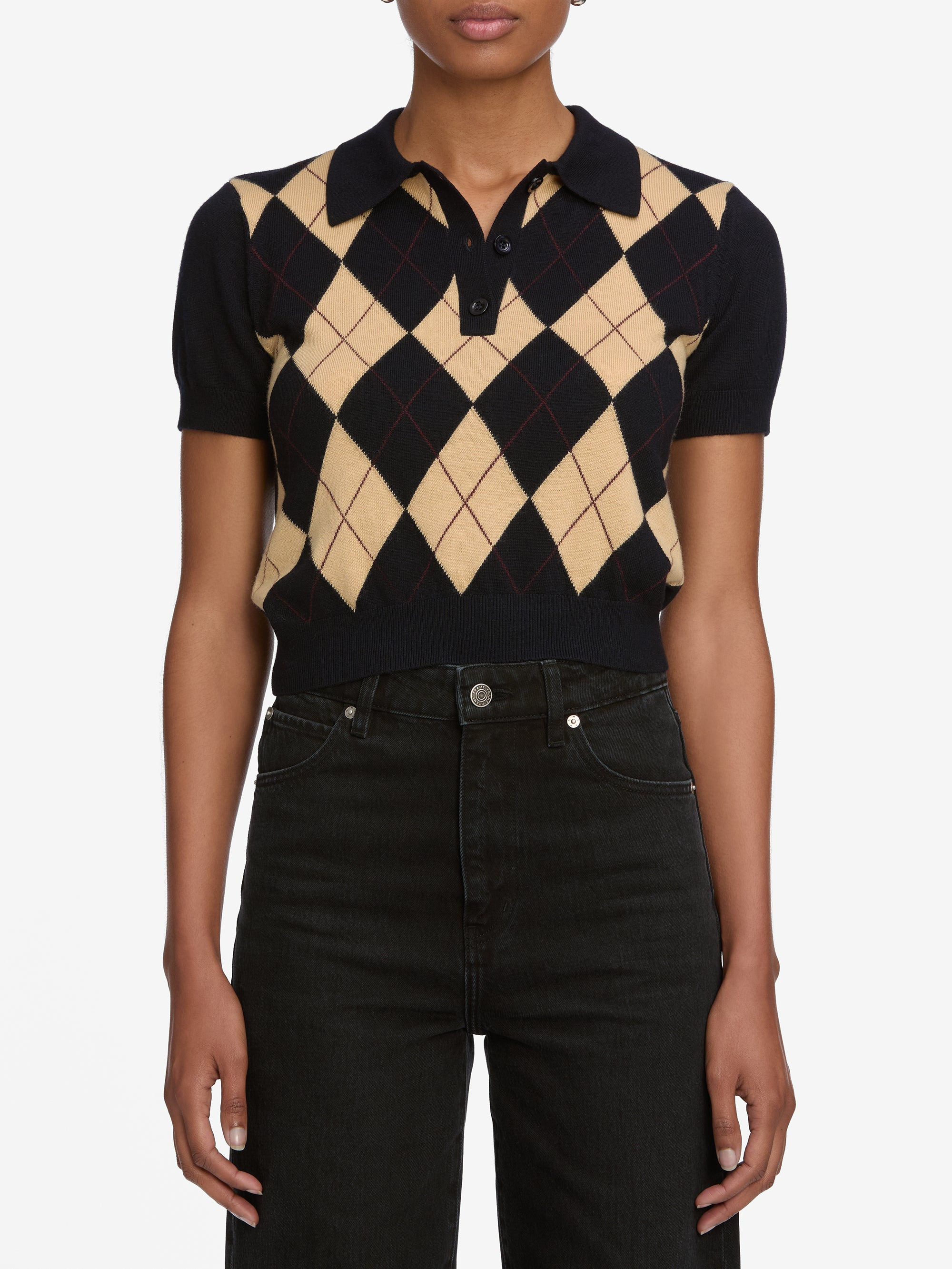 The Argyle Short Sleeve Polo in Navy Multi - 3