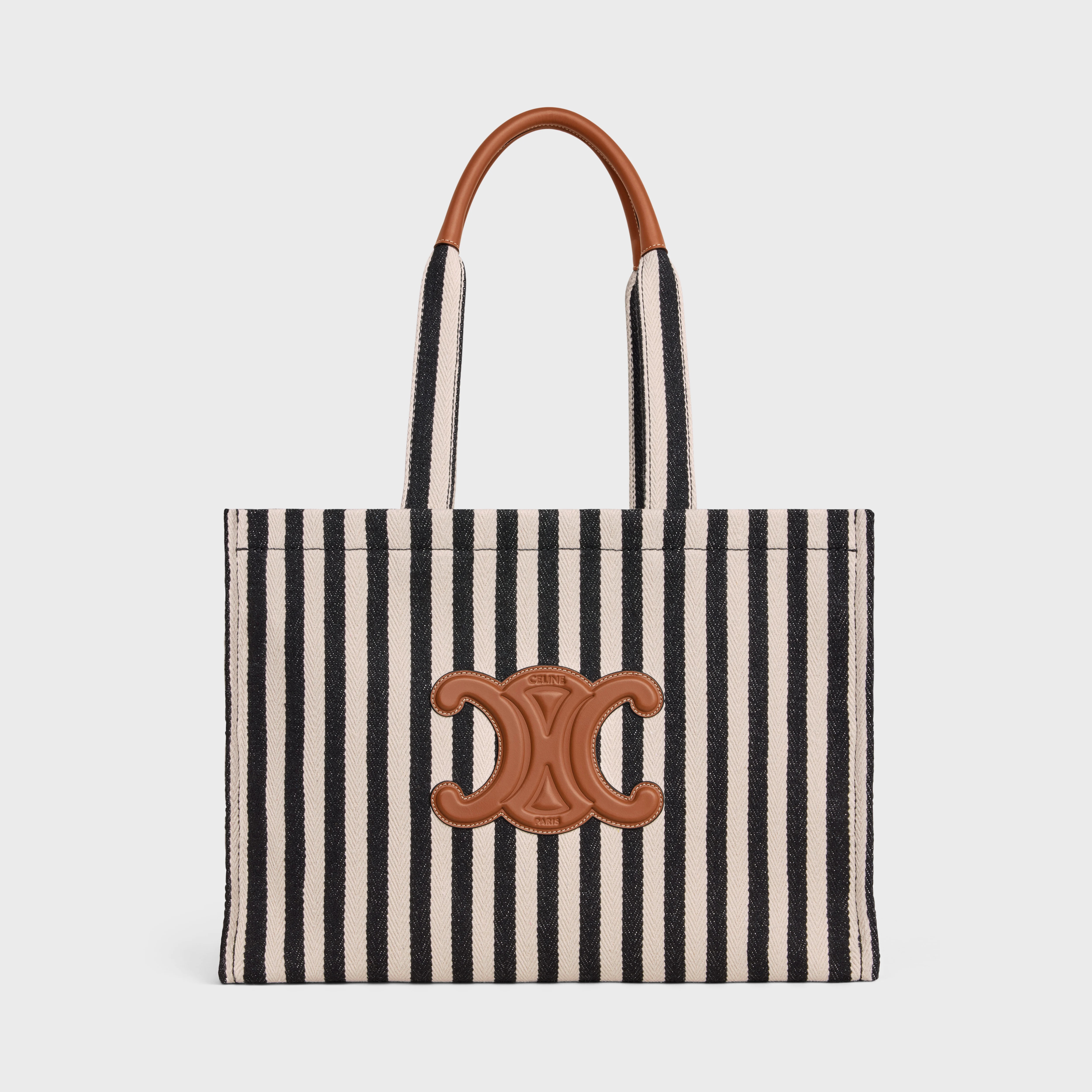 Large Cabas Thais in STRIPED TEXTILE AND CALFSKIN - 5