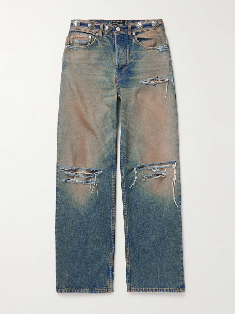 Straight-Leg Embellished Distressed Jeans 1