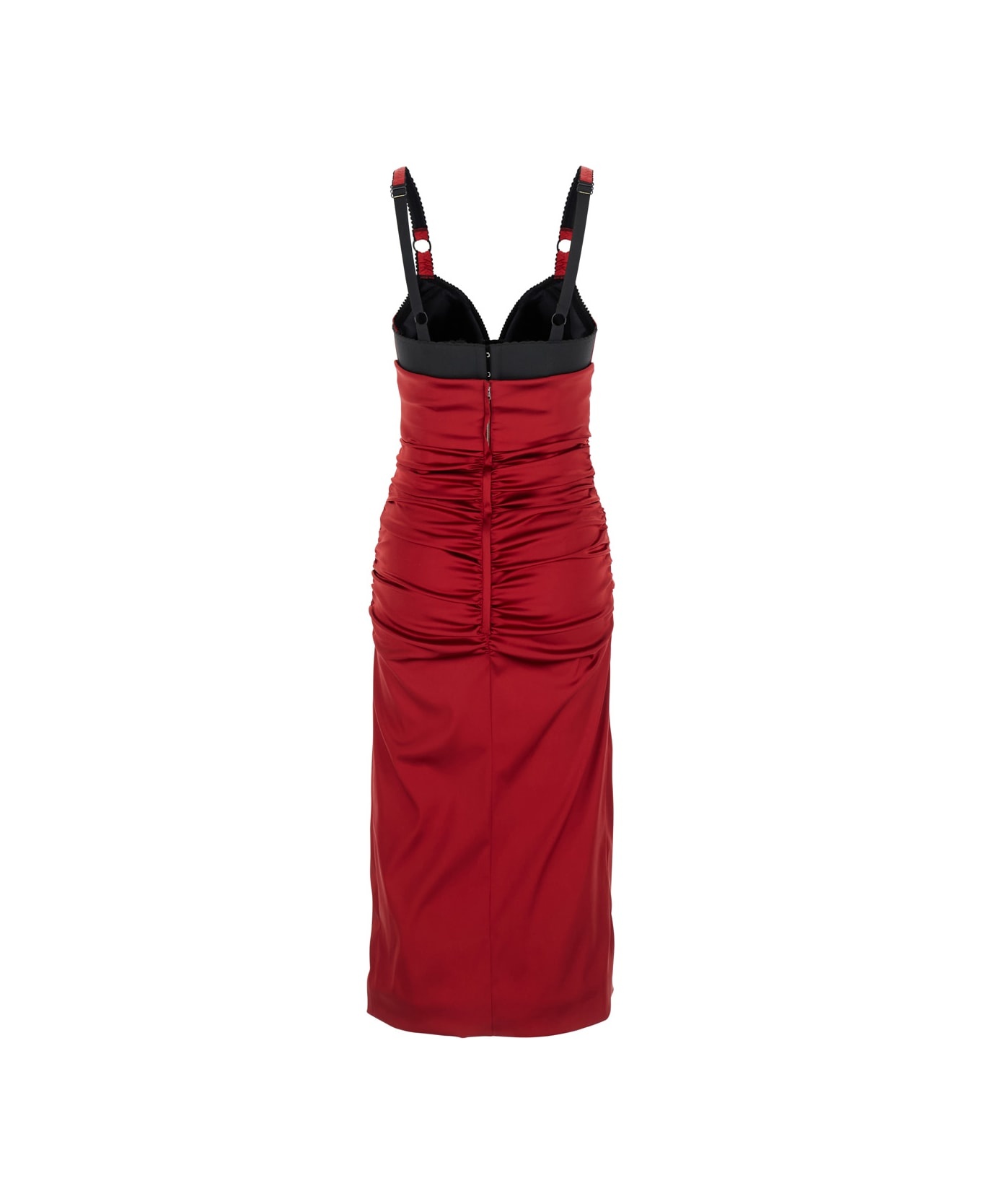 Red Dress With Bustier Design And Ruffled Details In Fabric Woman - 2