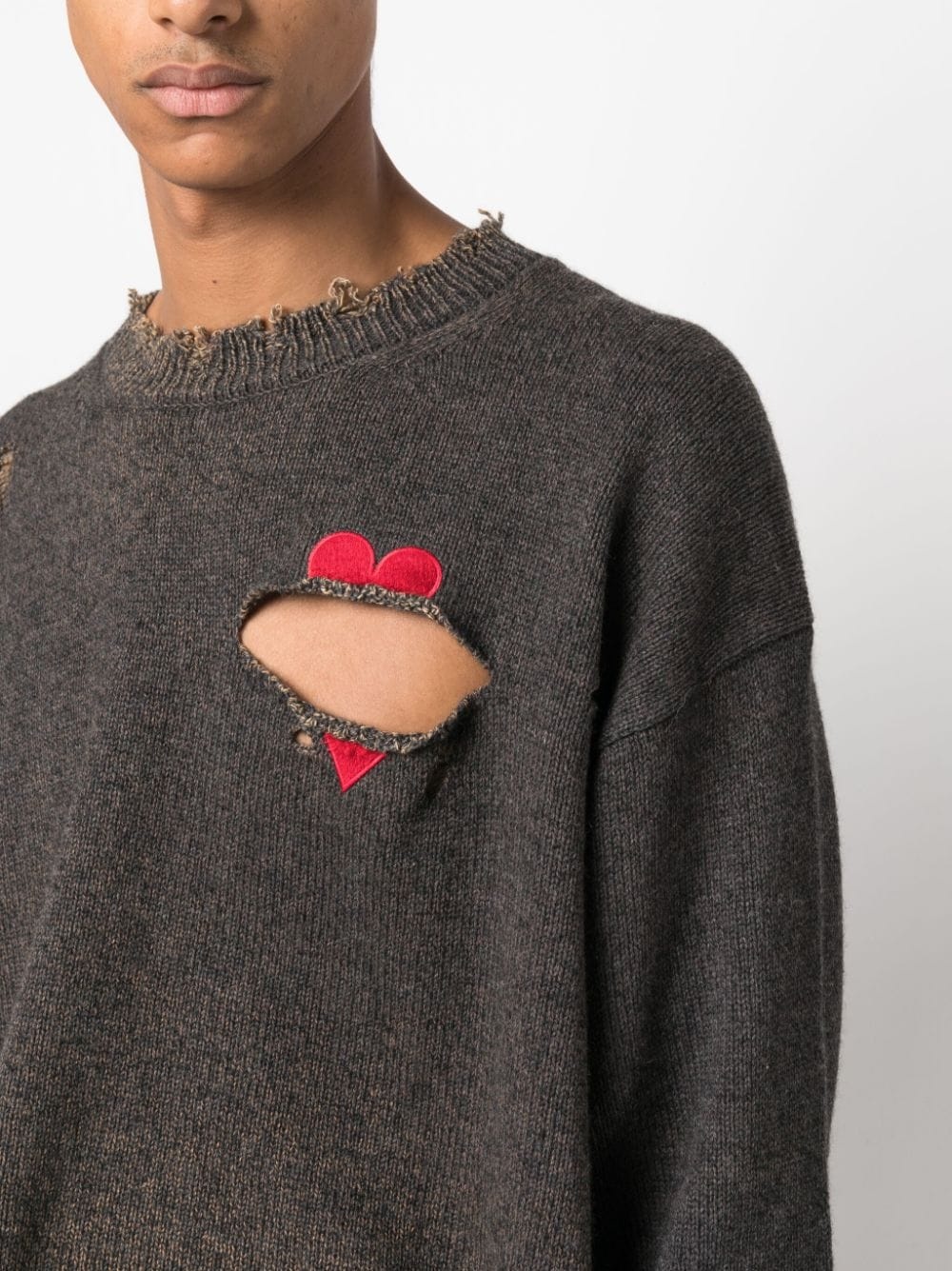 distressed-effect heart-patch sweatshirt - 5