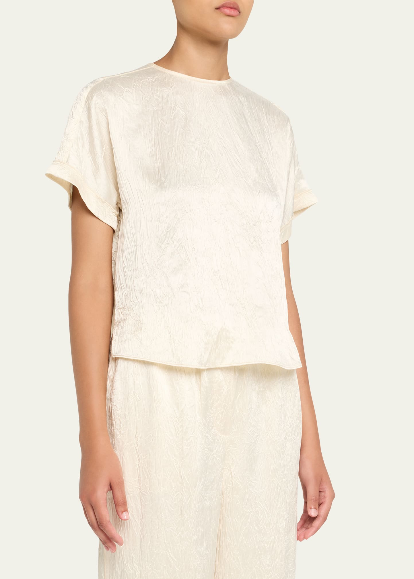 Addison Short-Sleeve Crinkled Satin Shirt - 4