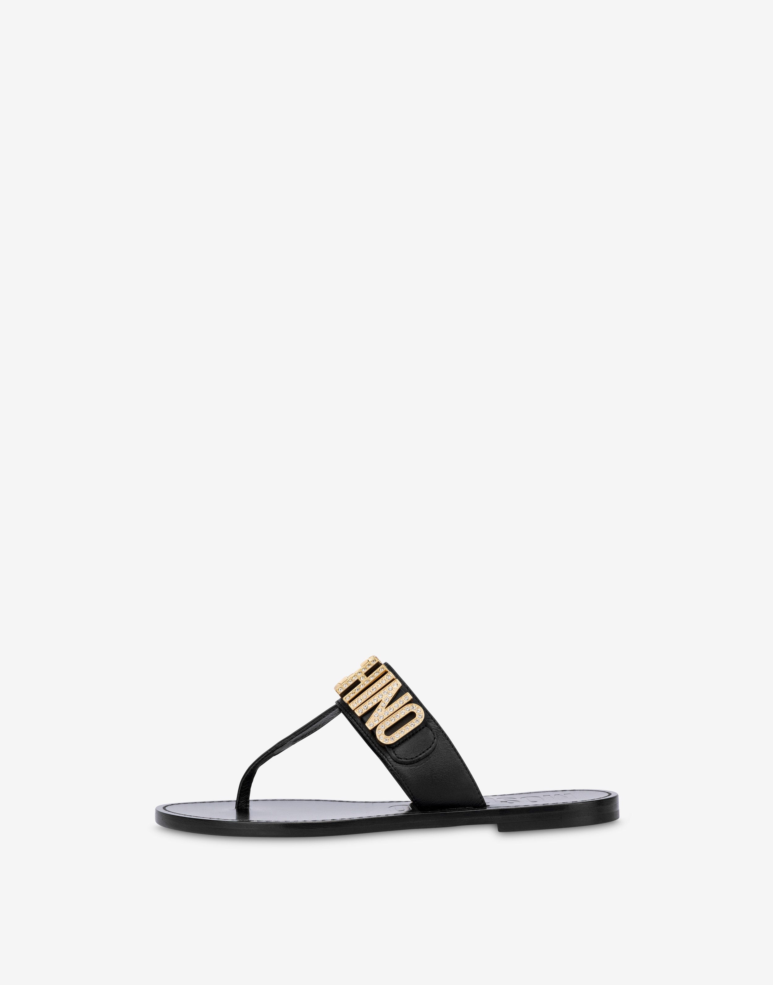 CRYSTAL LOGO CALFSKIN THONG SANDALS - 2