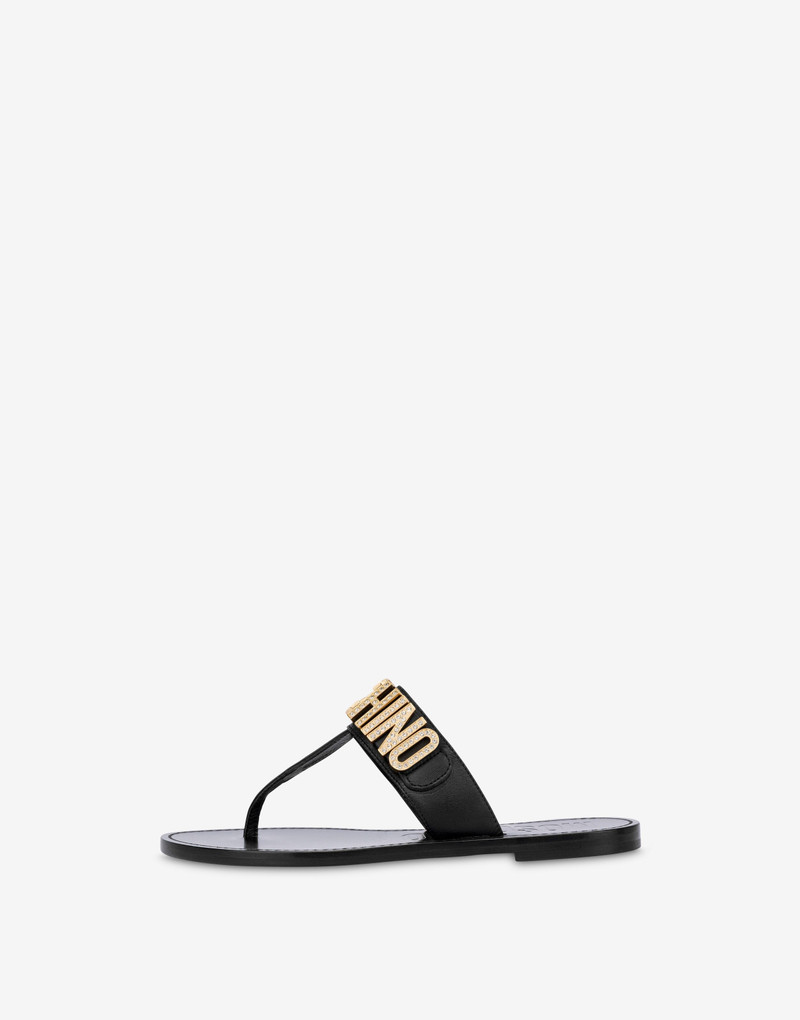 CRYSTAL LOGO CALFSKIN THONG SANDALS 2