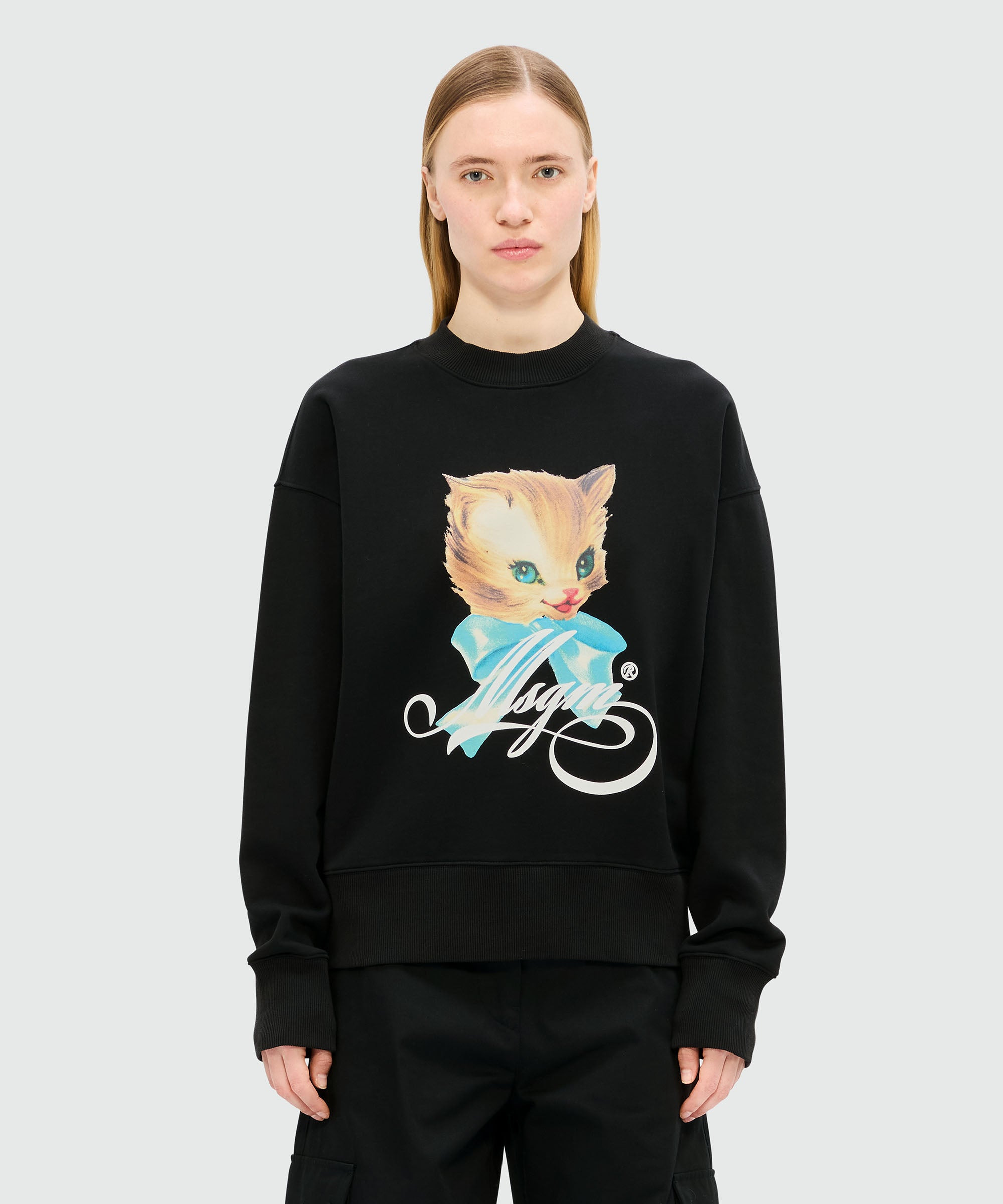 Black jersey sweatshirt with "Cute Kitty" graphic - 2