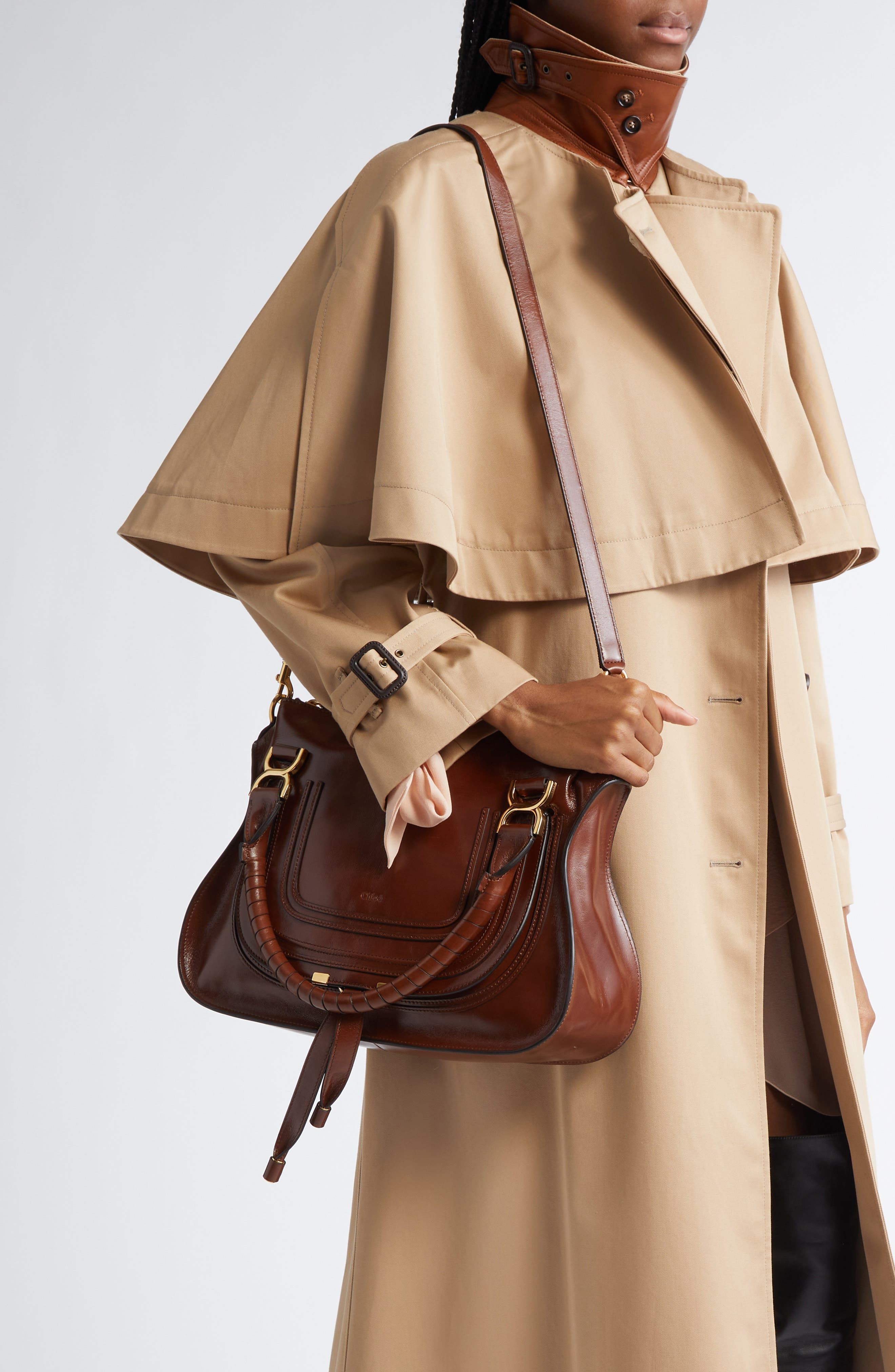 Chloé Medium Marcie Leather Satchel in 25E Sooty Brown at Nordstrom - 2