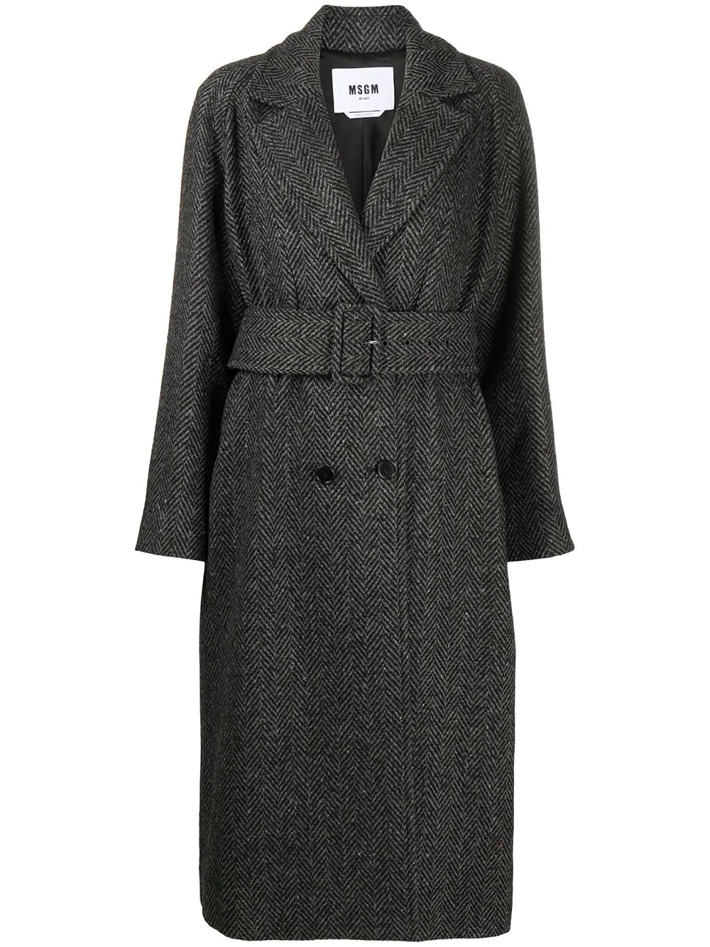 belted herringbone coat - 1