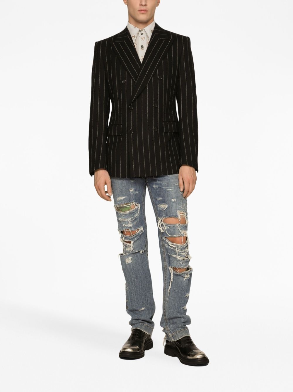 pinstripe double-breasted blazer - 3