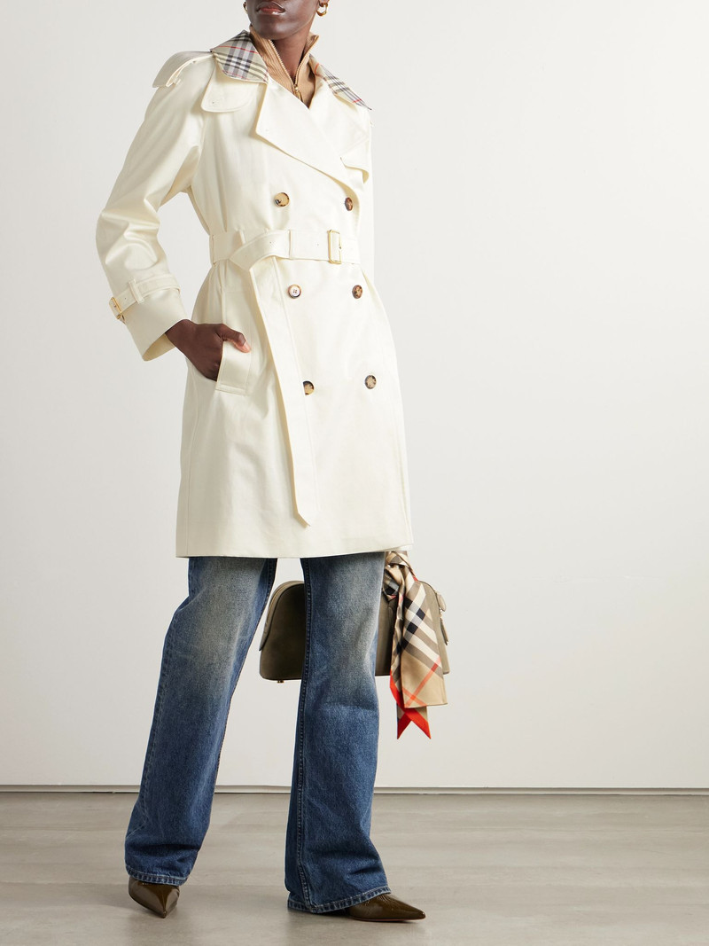 Burberry Double-breasted checked cotton-gabardine trench coat White outlook