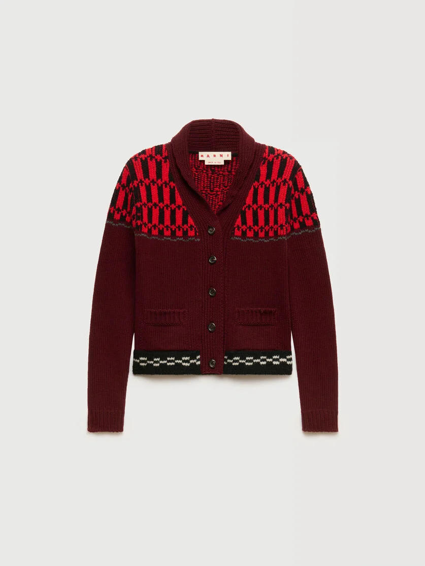 RED WOOL CARDIGAN WITH GEOMETRIC MOTIF - 1