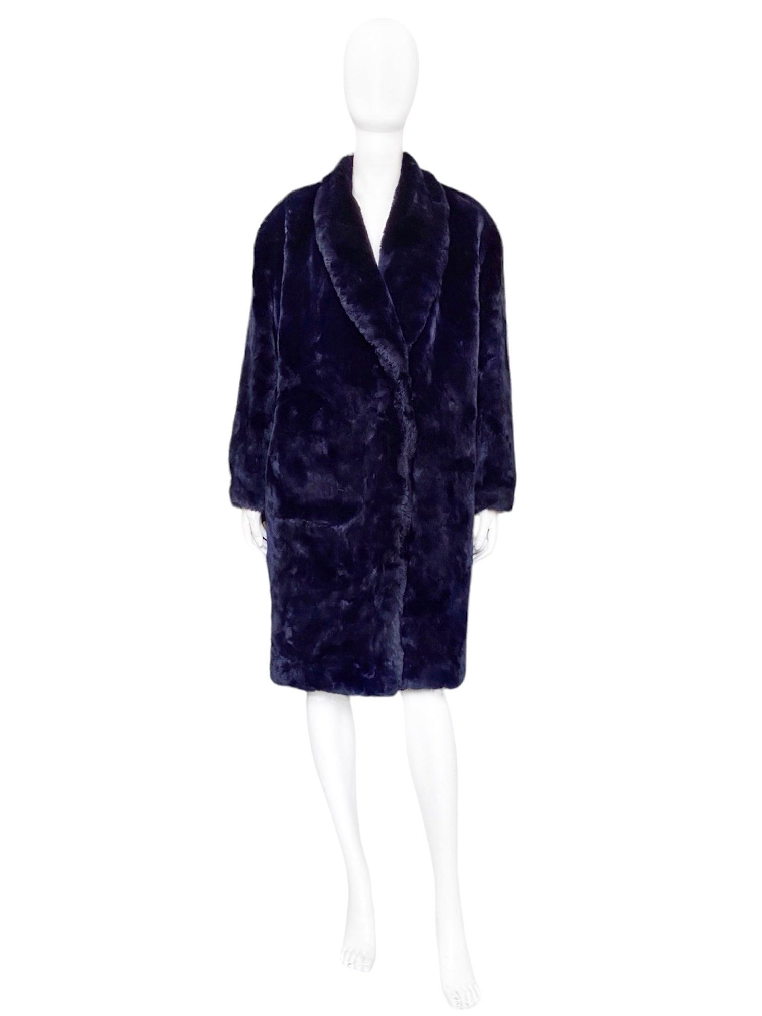 Jean Paul Gaultier 80s Lightening Blue Faux Fur Coat - 5